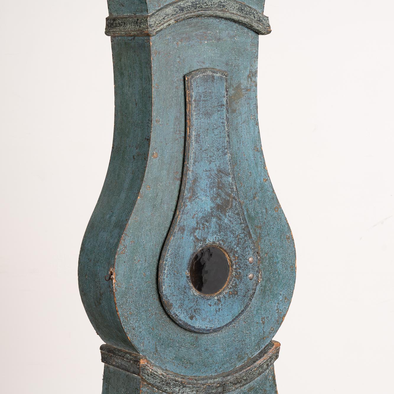 Gustavian Antique Blue Painted Swedish Mora Grandfather Clock, circa 1820-1840