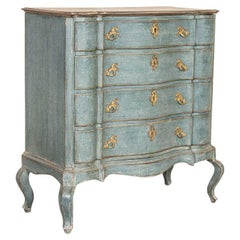 Antique Blue Painted Tall Chest of Drawers from Denmark