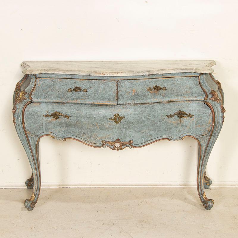 Italian Antique Blue Painted Venetian Rococo Bombay Chest of Drawers