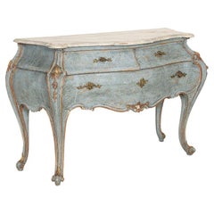Antique Blue Painted Venetian Rococo Bombay Chest of Drawers