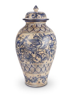Antique Blue Peacock Heritage Vase by deBlona