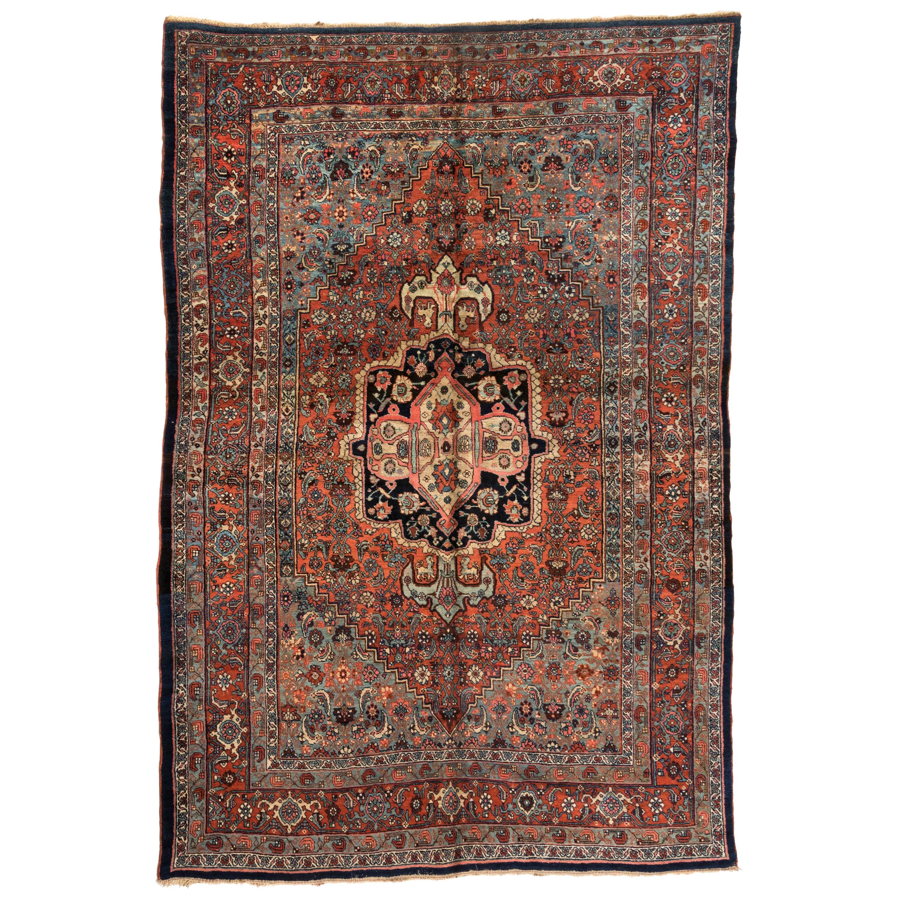 Antique Blue Persian Bijar Rug, circa 1900-1910s