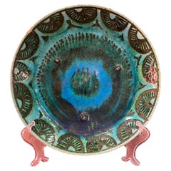 Antique blue Persian ceramic plate from Kubachi, Iran