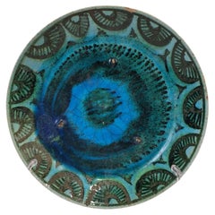 Antique blue Persian ceramic plate from Kubachi, Iran