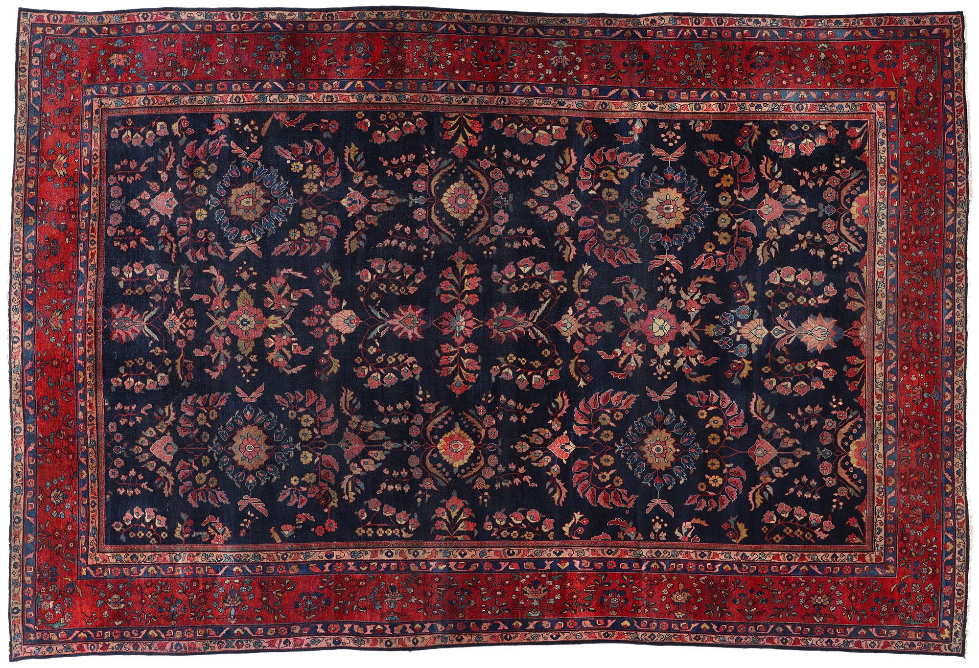 Tapis Sarouk bleu persan à fleurs anciennes, 12'05 x 18'07 en vente 2