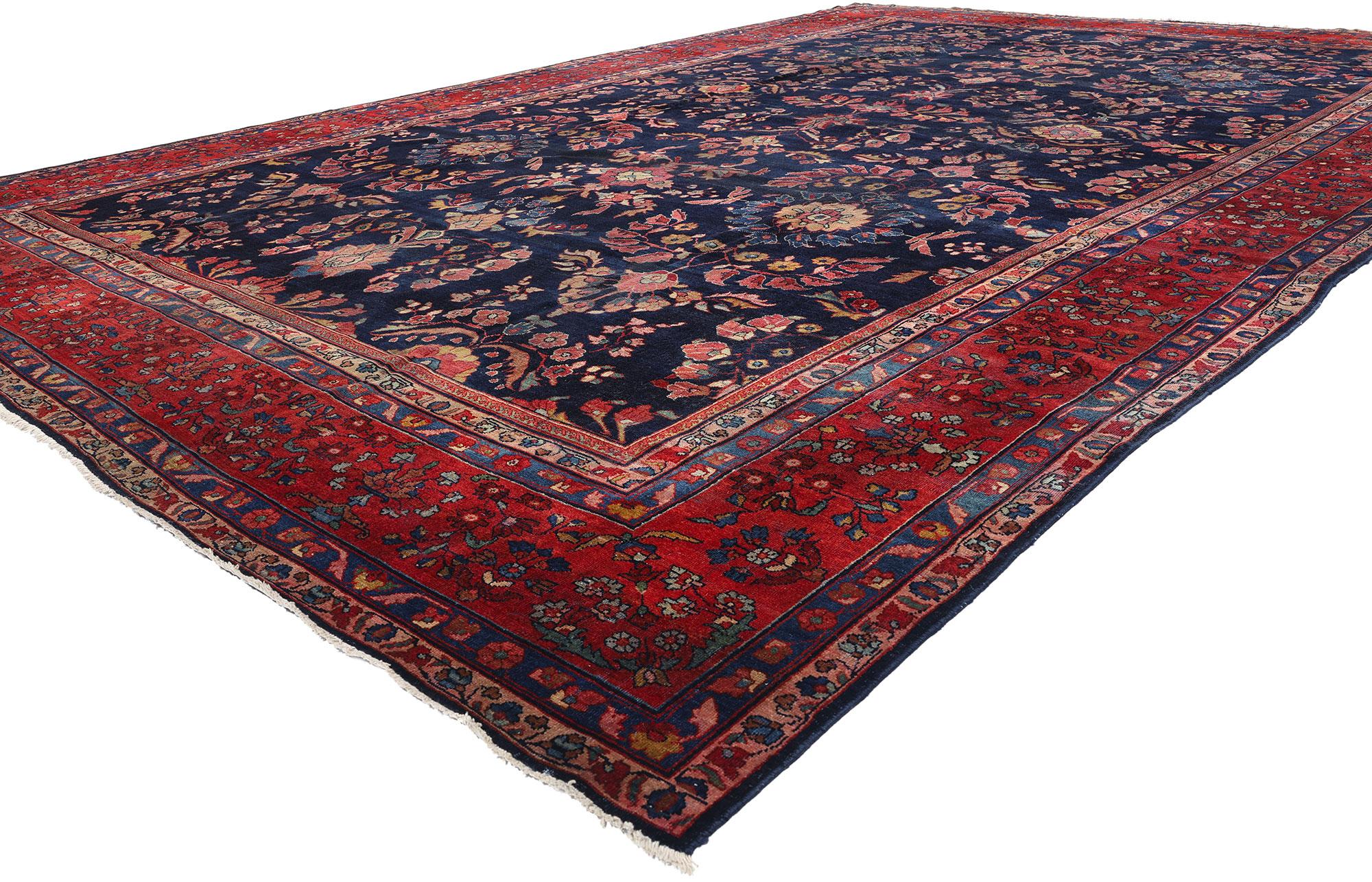 90023 Tapis persan ancien Sarouk Mahal, 12'05 x 18'07. Entrez dans le monde de l'élégance intemporelle avec ce tapis persan antique Sarouk Mahal en laine nouée à la main, un chef-d'œuvre captivant qui allie un design complexe à un riche héritage
