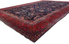 Antique Blue Persian Floral Sarouk Carpet, 12'05 x 18'07