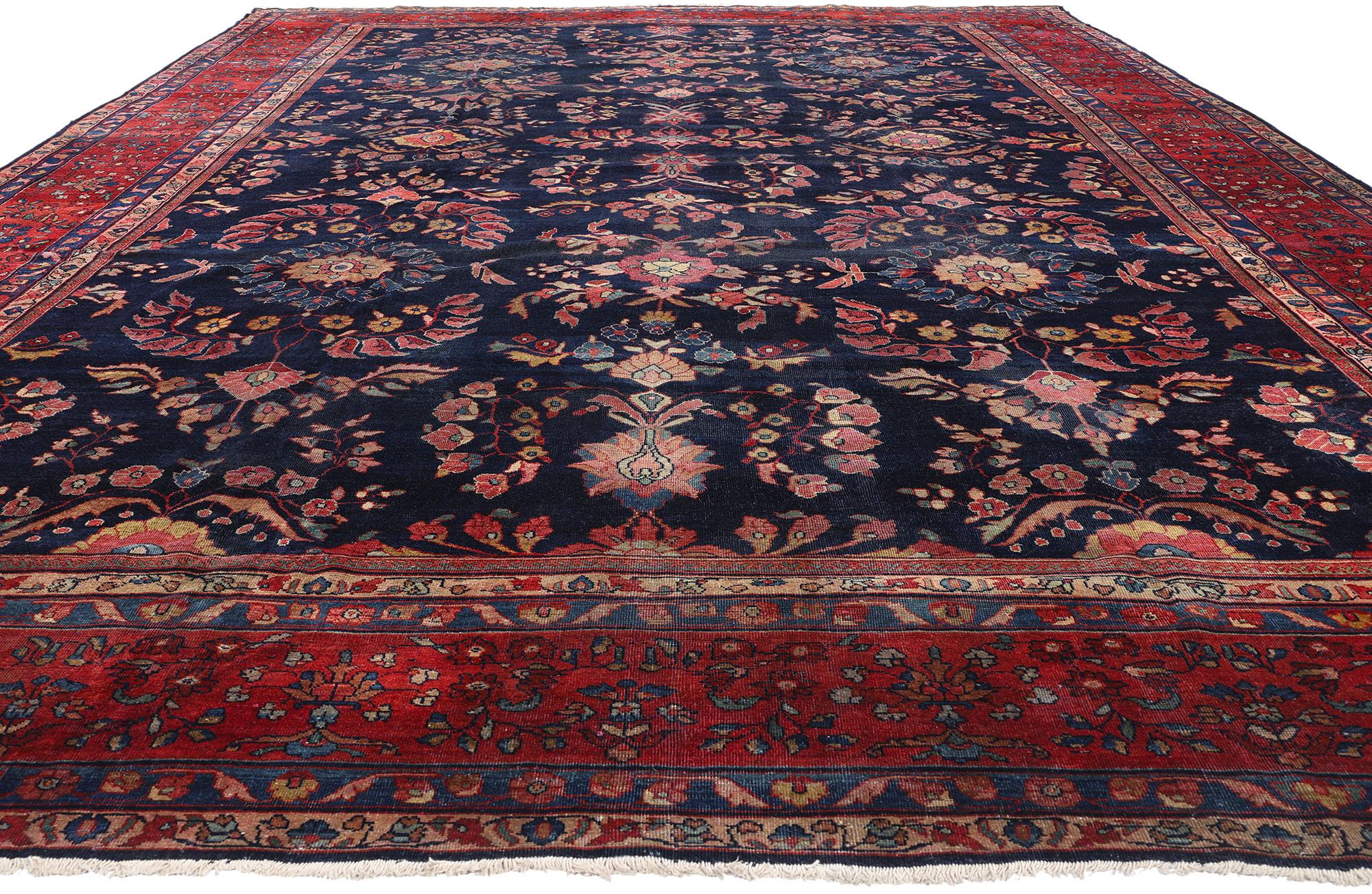 Sarouk Farahan Tapis Sarouk bleu persan à fleurs anciennes, 12'05 x 18'07 en vente