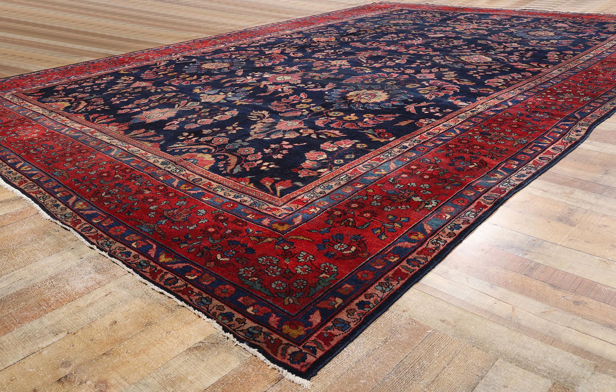 20ième siècle Tapis Sarouk bleu persan à fleurs anciennes, 12'05 x 18'07 en vente