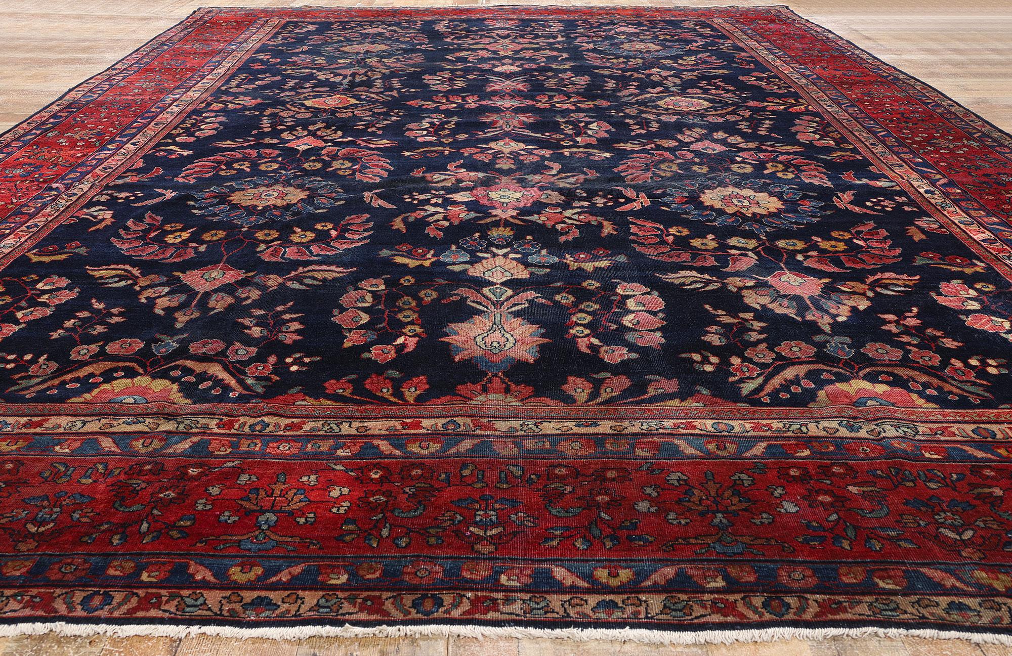 Laine Tapis Sarouk bleu persan à fleurs anciennes, 12'05 x 18'07 en vente
