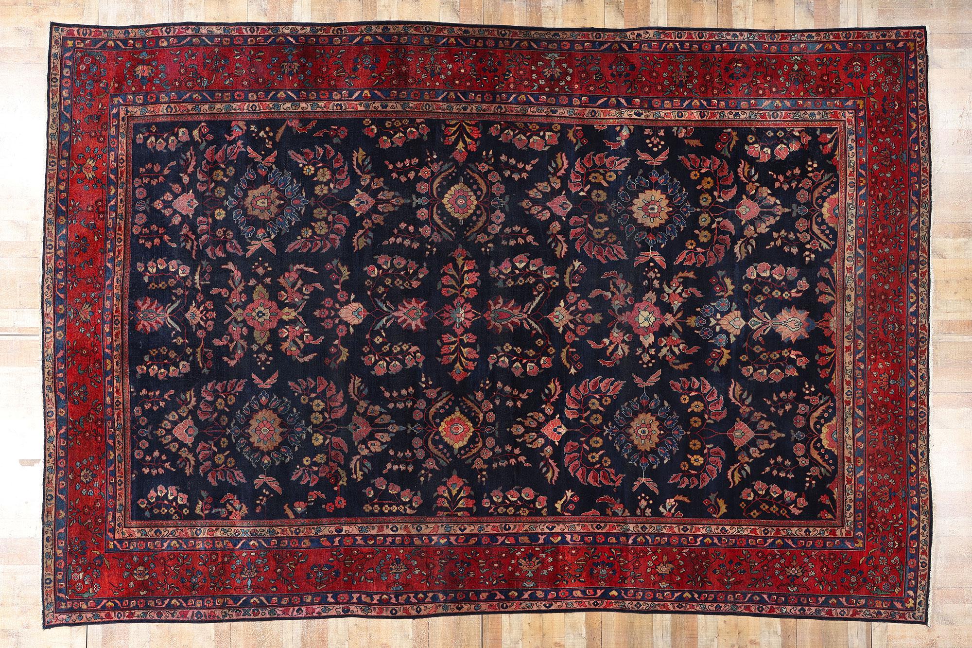Tapis Sarouk bleu persan à fleurs anciennes, 12'05 x 18'07 en vente 1