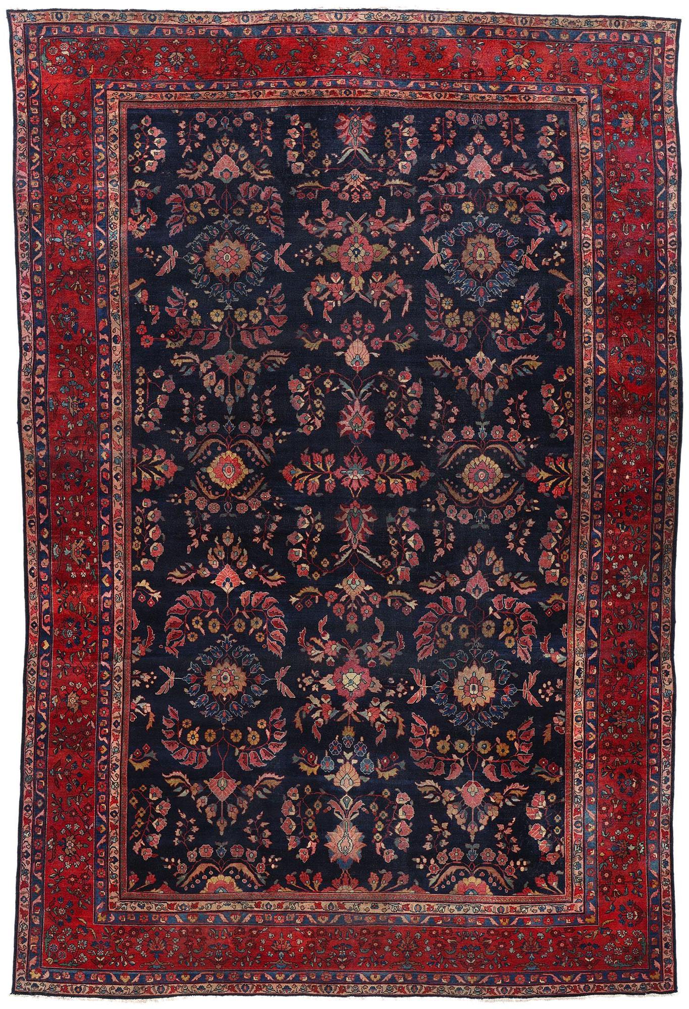 Alfombra Sarouk Floral Persa Antigua Azul, 12'05 x 18'07