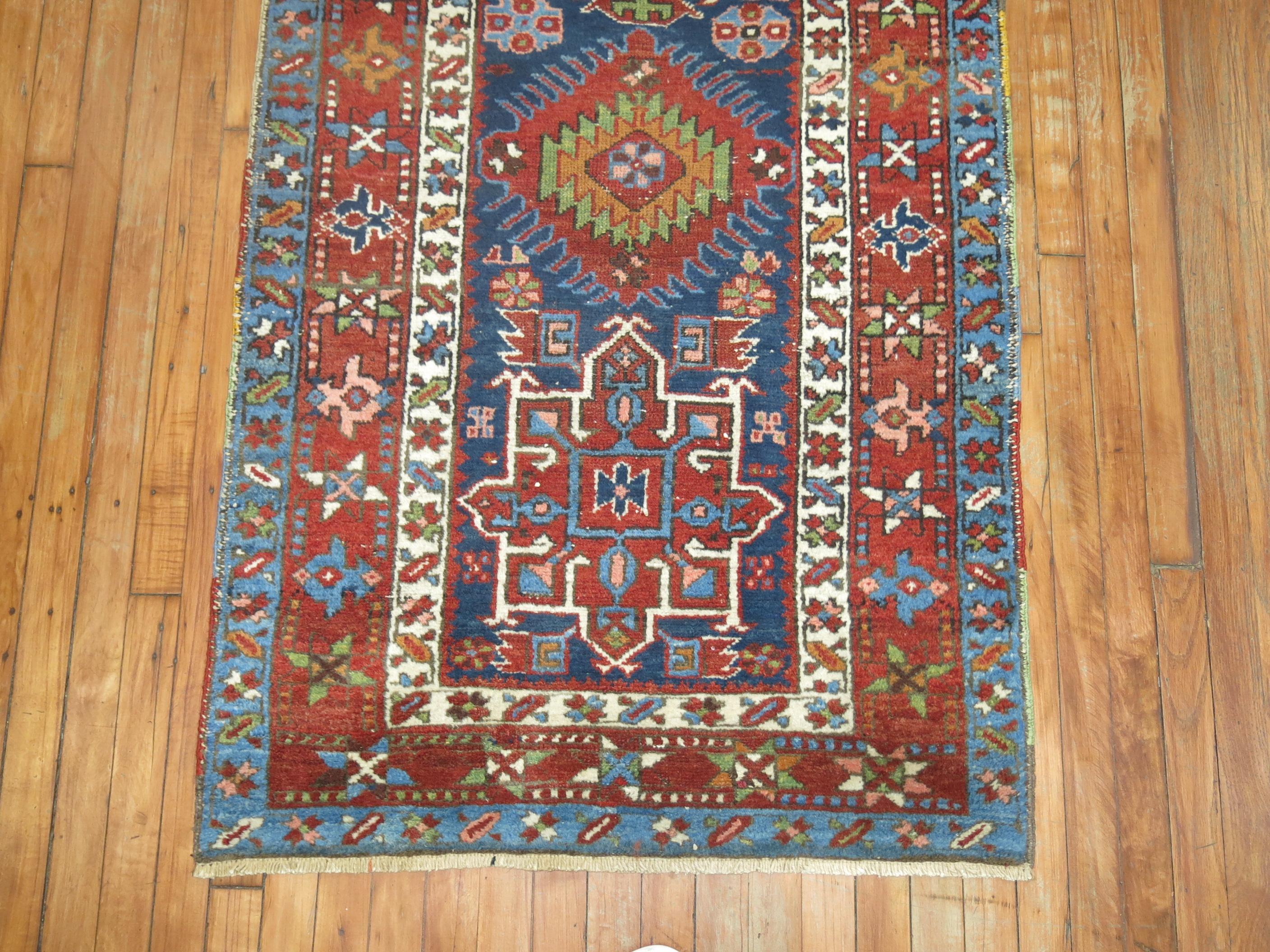 Antique Blue Persian Heriz Karadja Runner In Excellent Condition In New York, NY