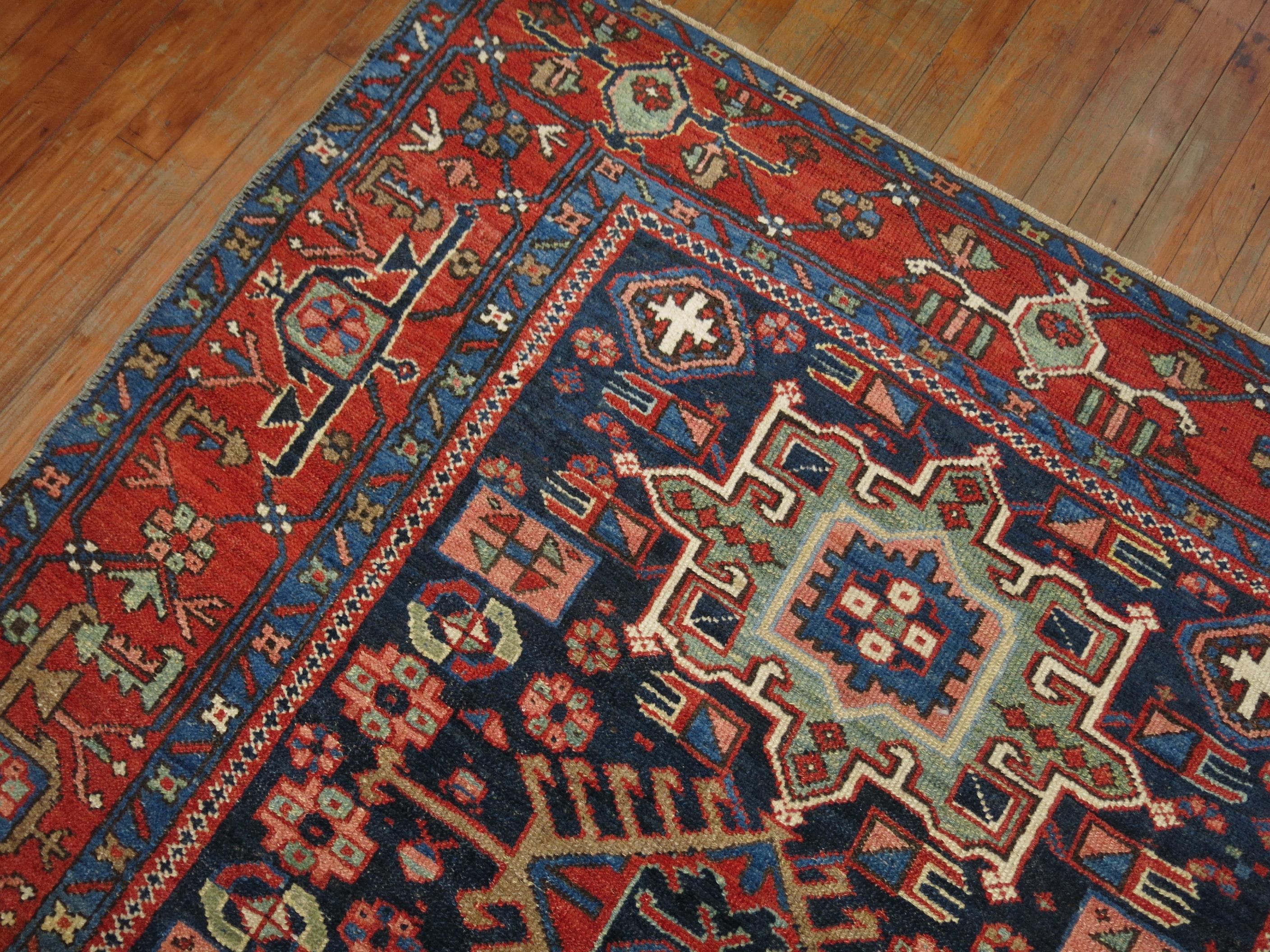 Wool Antique Blue Persian Heriz Square Karadja Rug