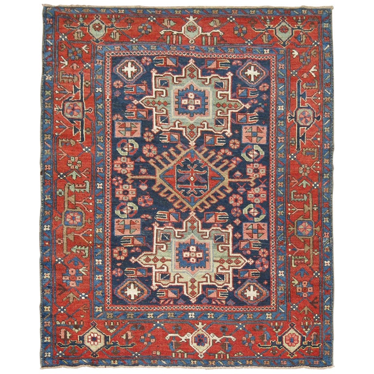 Antique Blue Persian Heriz Square Karadja Rug at 1stDibs