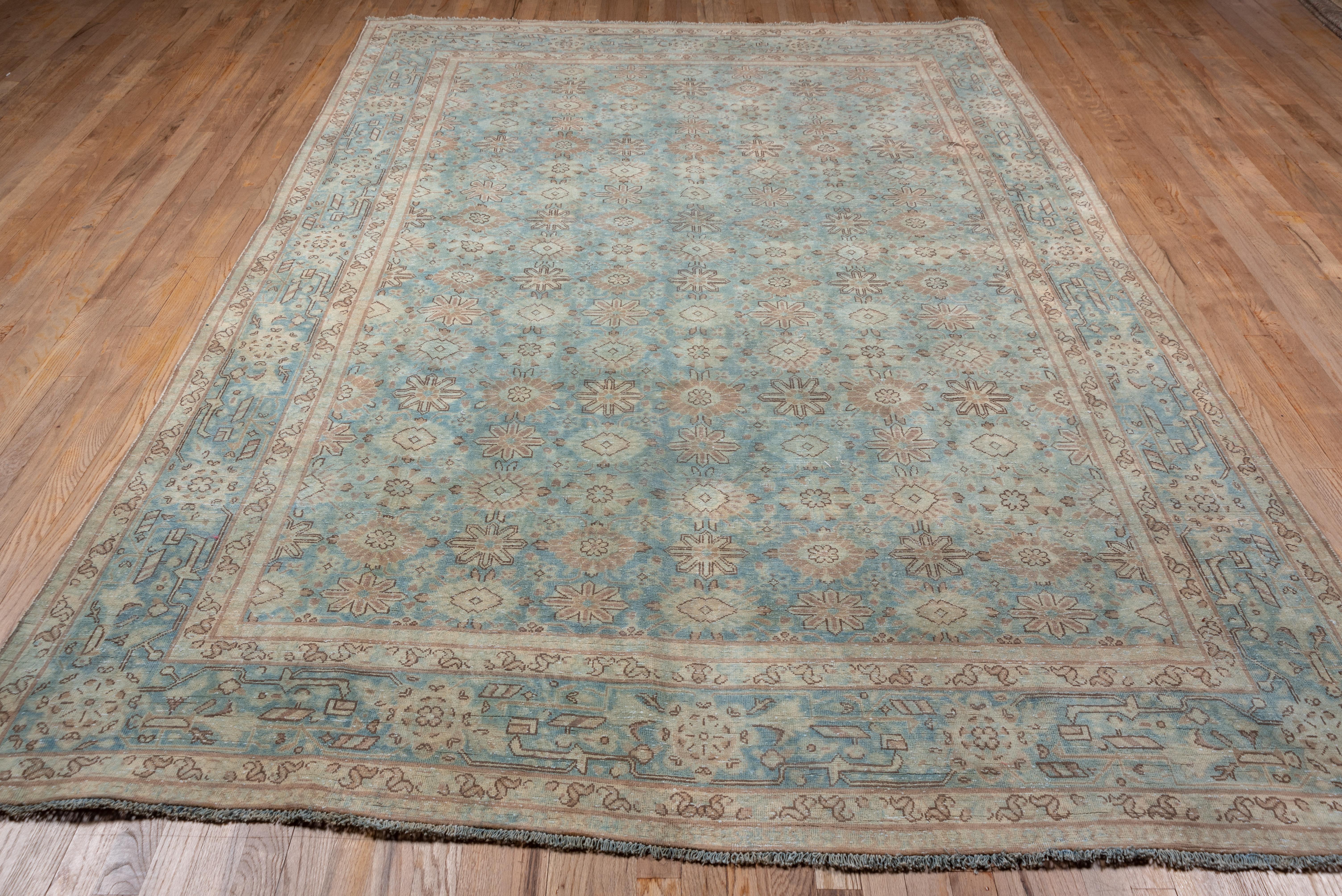 Hand-Knotted Antique Blue Persian Kerman Area Rug, Light Blue Allover Field, circa 1930s For Sale