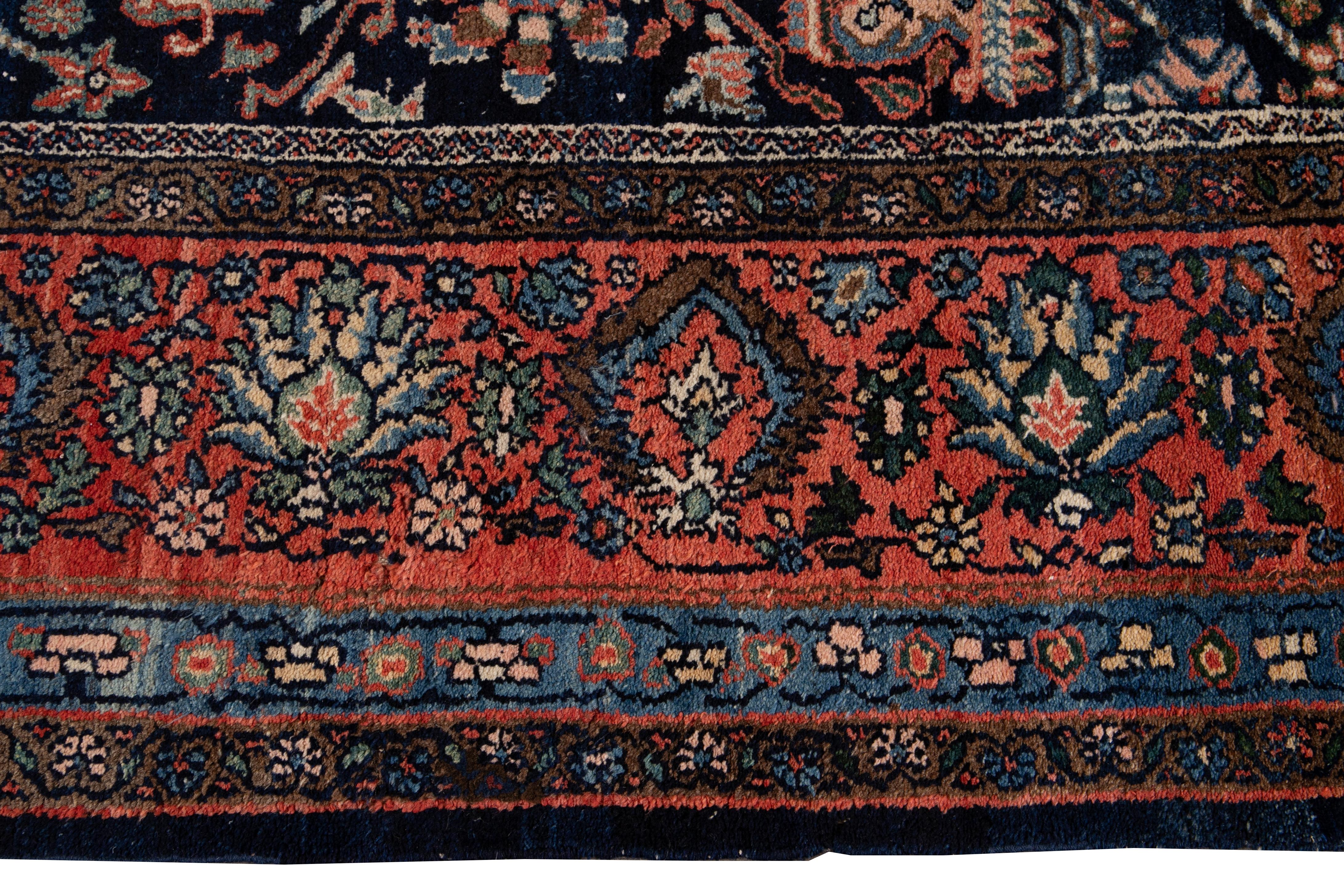 Antique Blue Persian Malayer Handmade Wool Rug For Sale 5