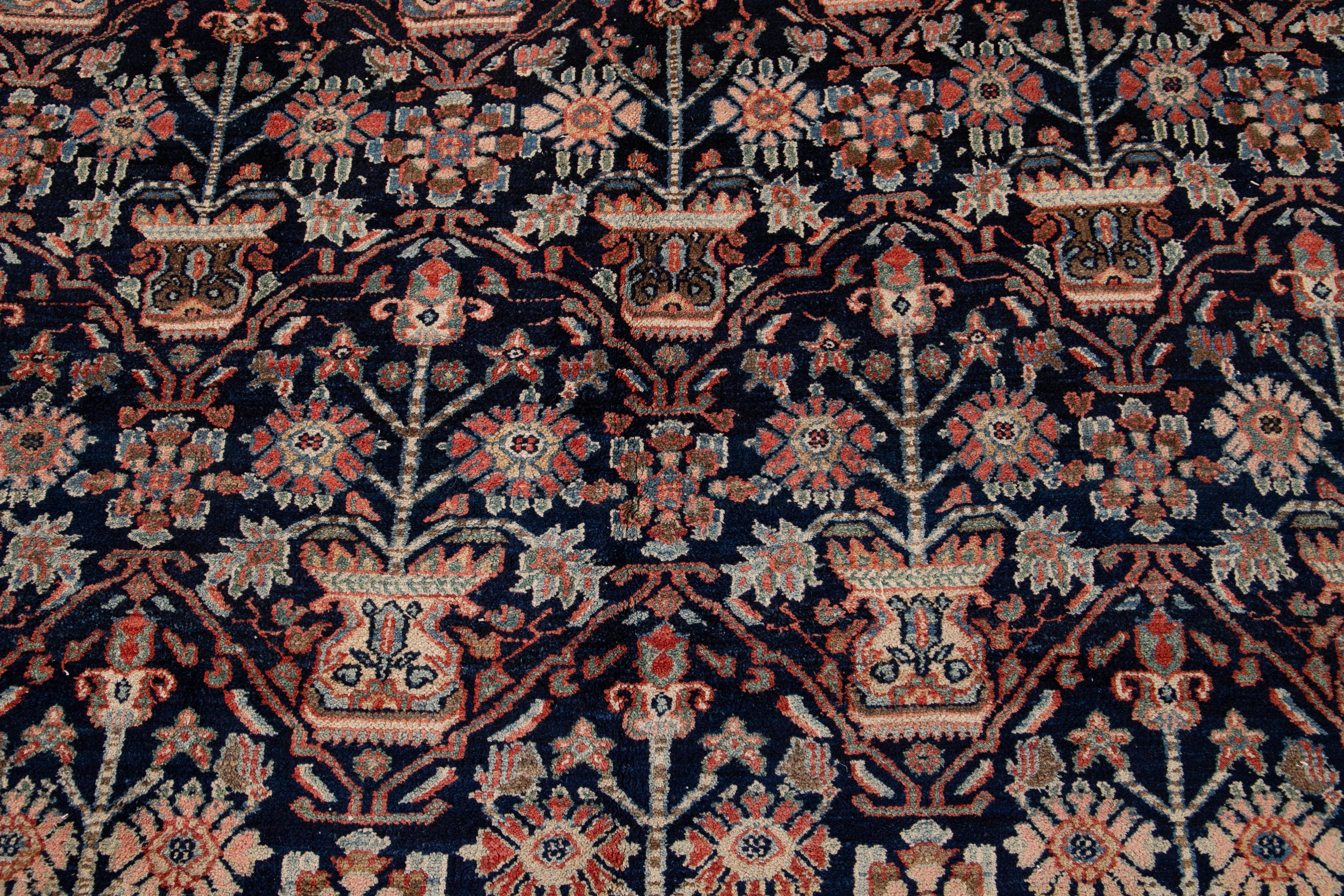 Antiker blauer handgefertigter persischer Malayer-Wollteppich im Angebot 6