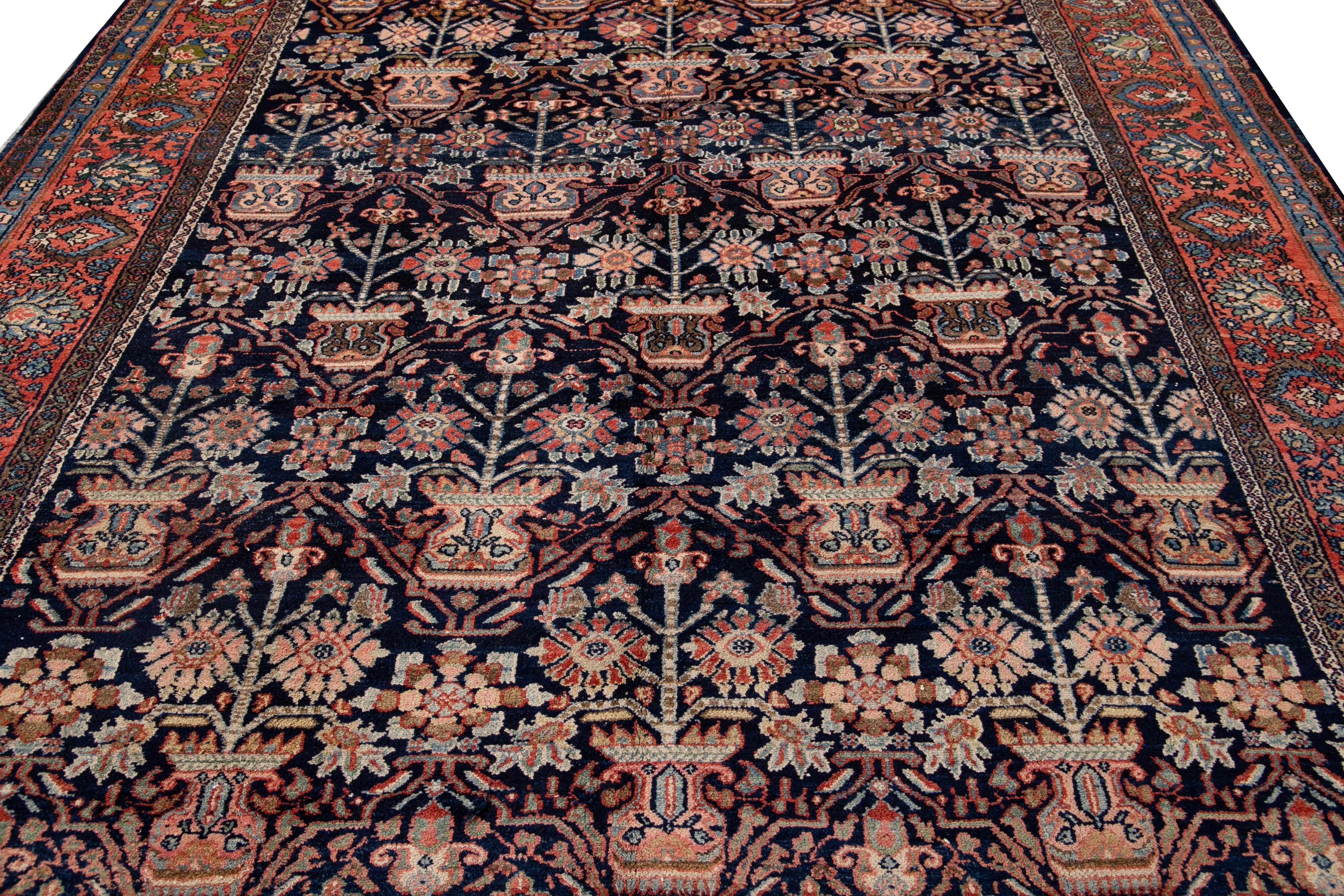 Antiker blauer handgefertigter persischer Malayer-Wollteppich im Angebot 8