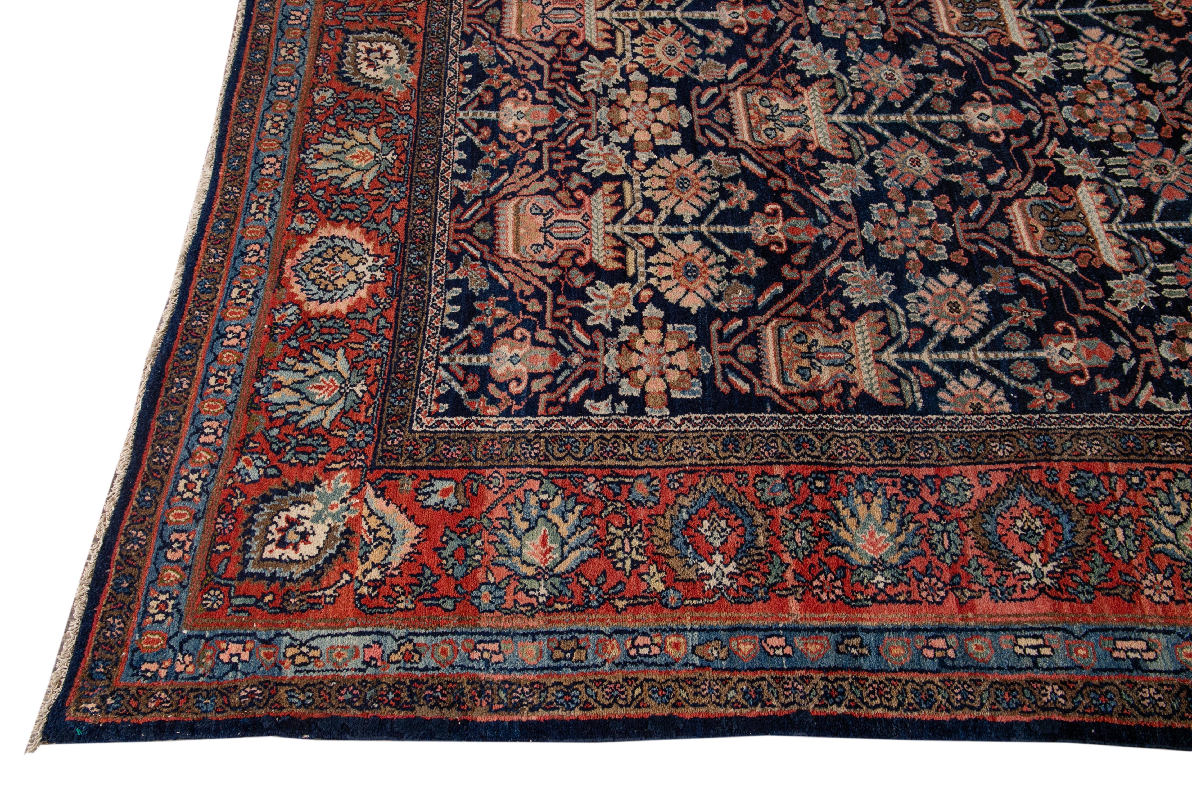 Antique Blue Persian Malayer Handmade Wool Rug In Good Condition For Sale In Norwalk, CT