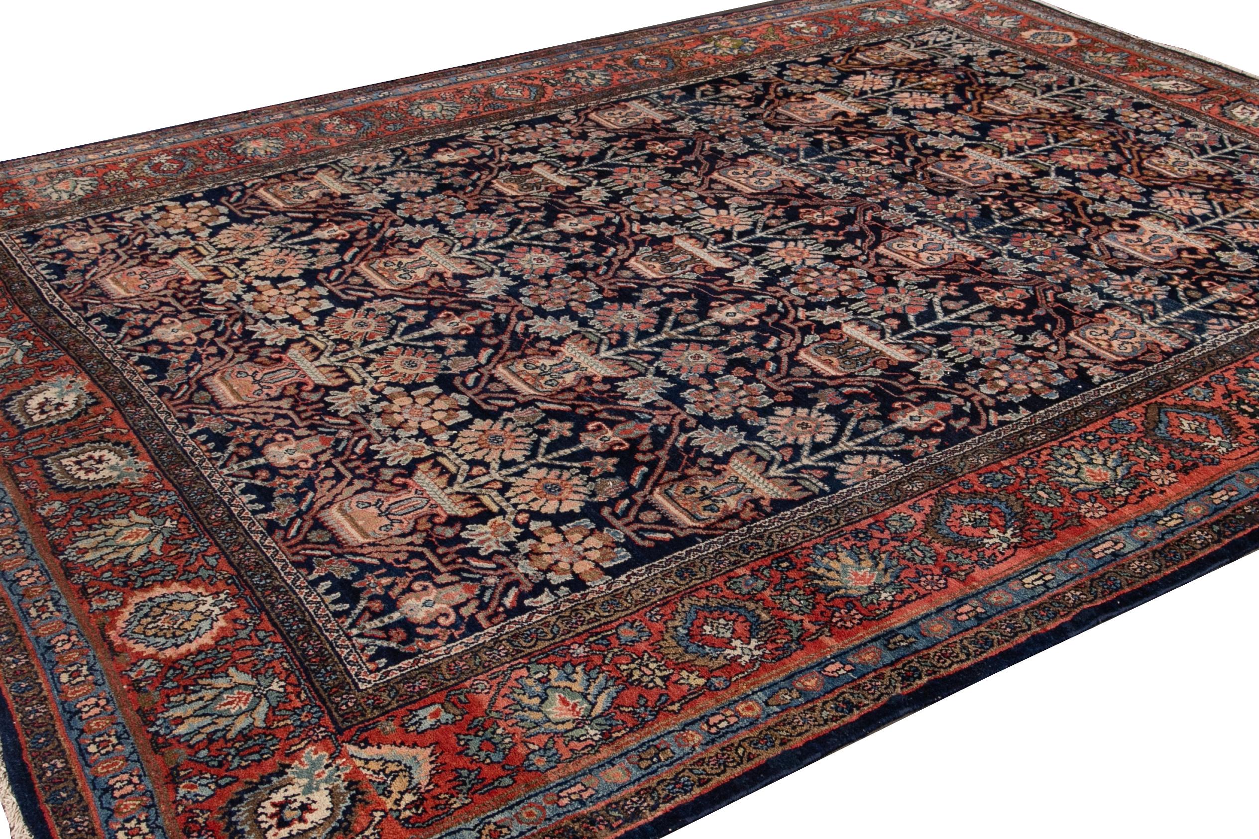Antique Blue Persian Malayer Handmade Wool Rug For Sale 1
