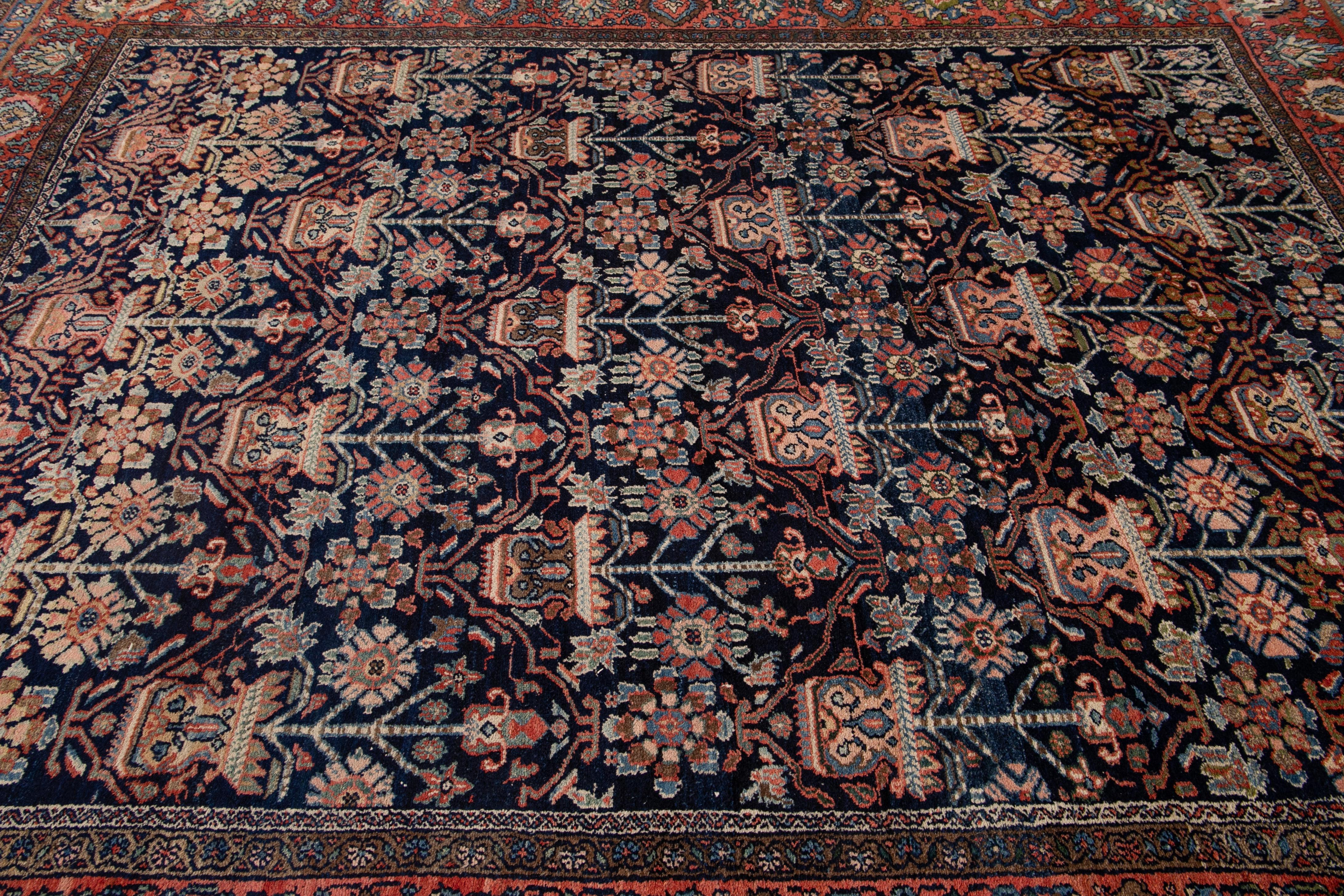 Antique Blue Persian Malayer Handmade Wool Rug For Sale 2