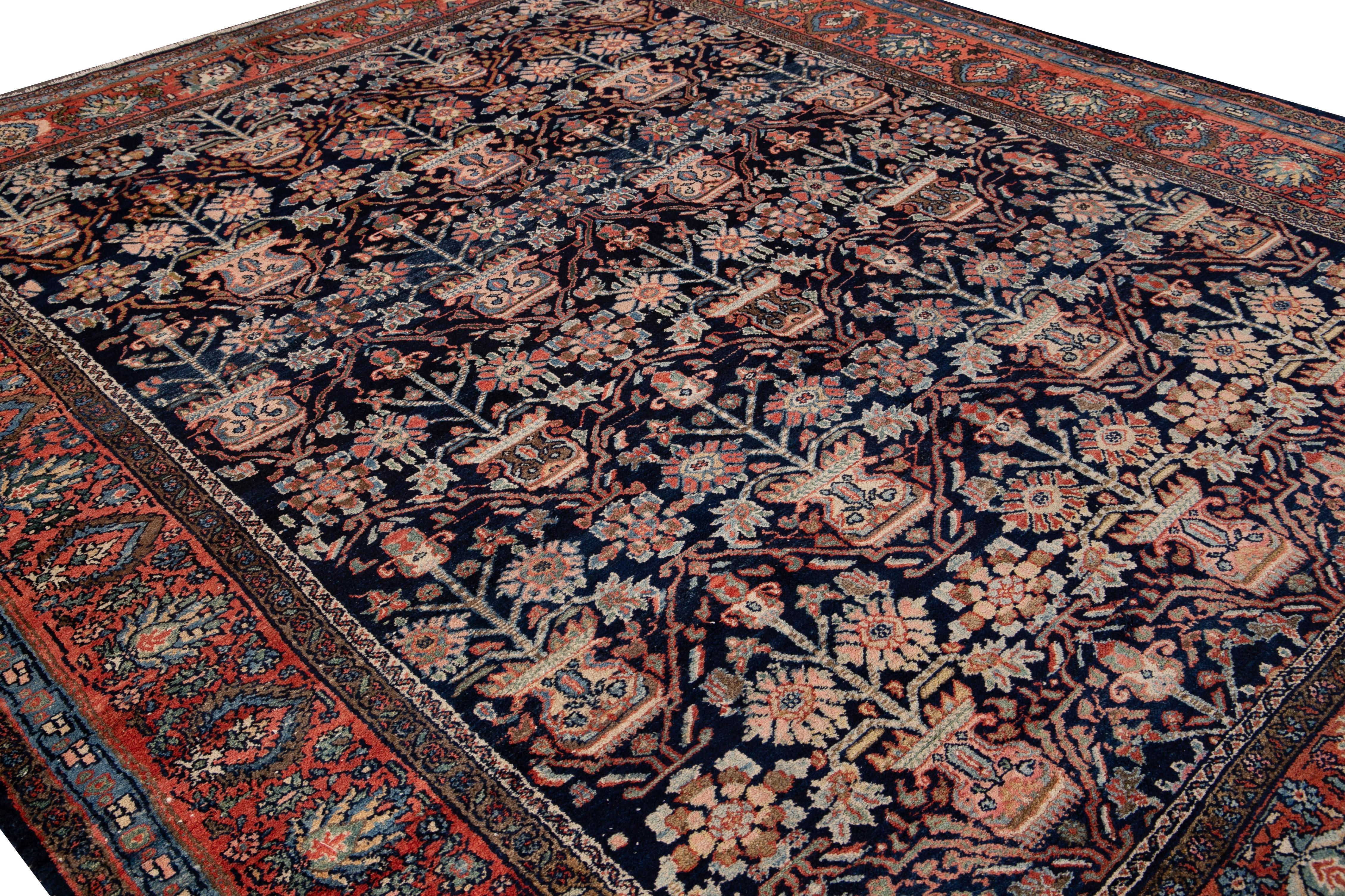 Antique Blue Persian Malayer Handmade Wool Rug For Sale 4