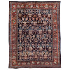 Tapis persan bleu antique Malayer en laine fait à la main