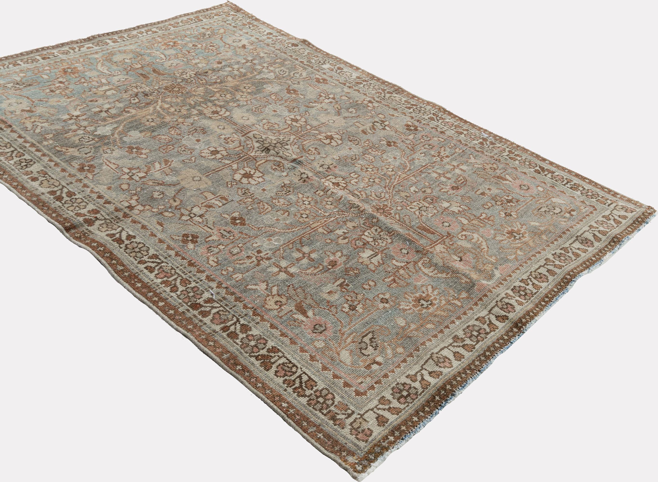 Antique tapis persan Malayer bleu 3'4 x 4'9 en vente 3
