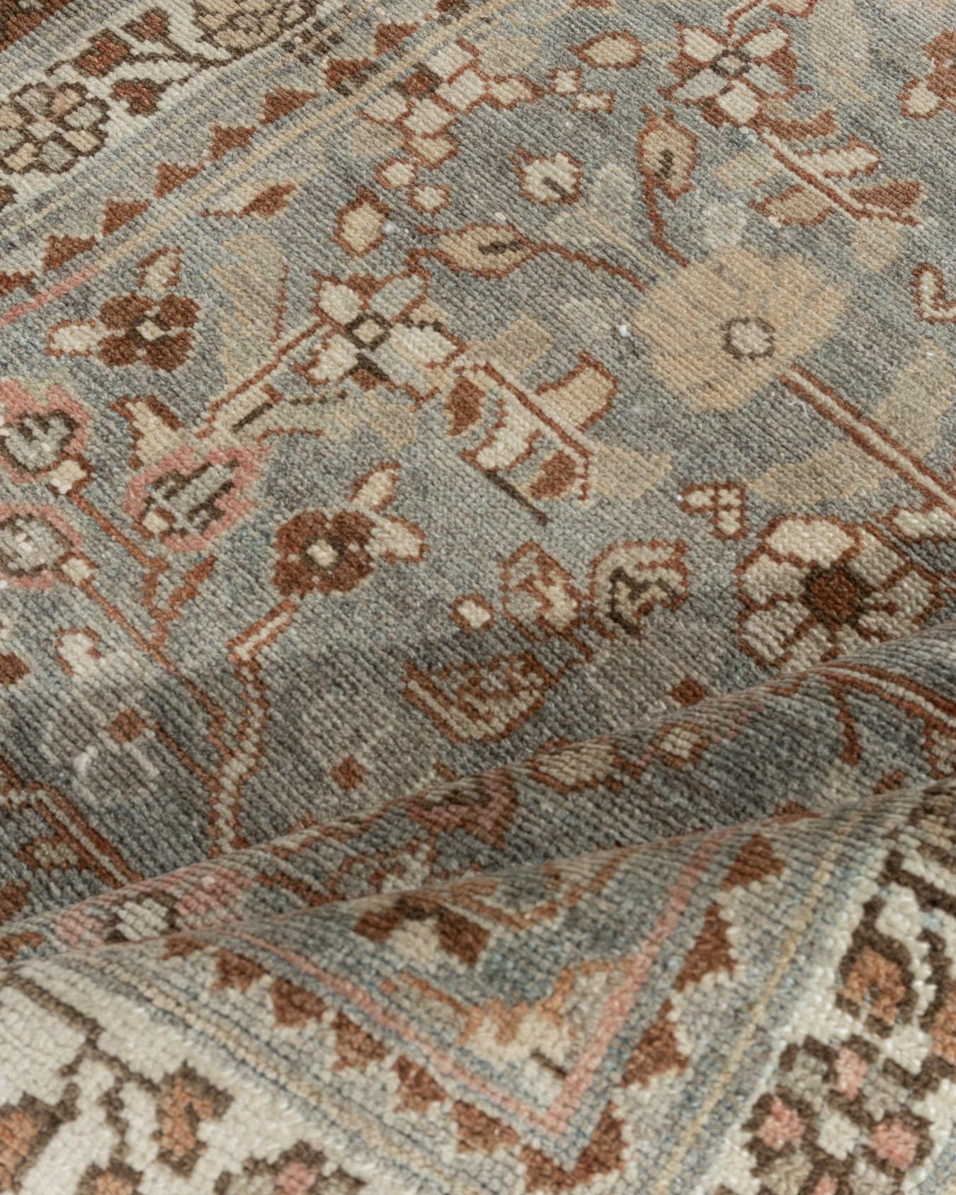 Noué à la main Antique tapis persan Malayer bleu 3'4 x 4'9 en vente