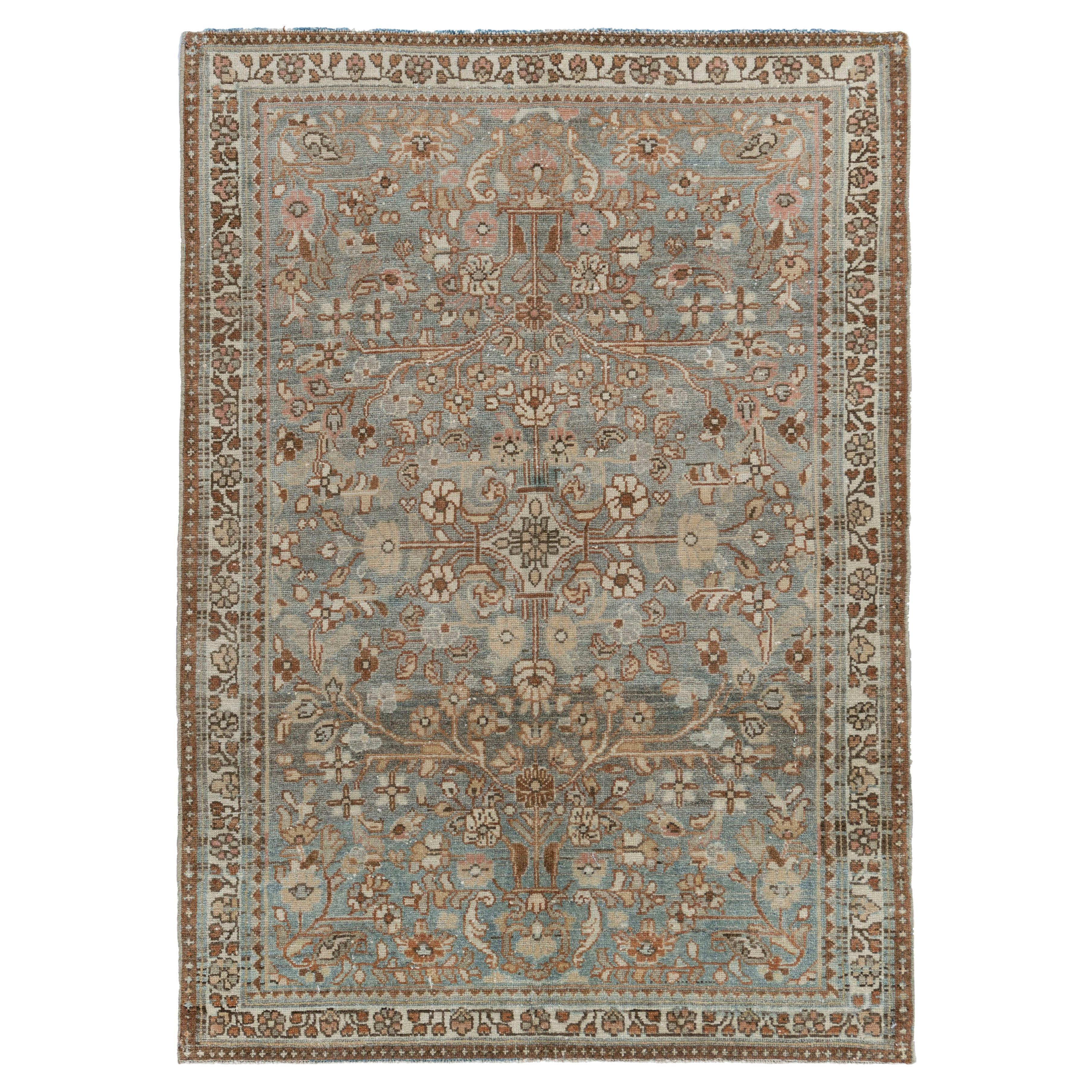 Antique tapis persan Malayer bleu 3'4 x 4'9