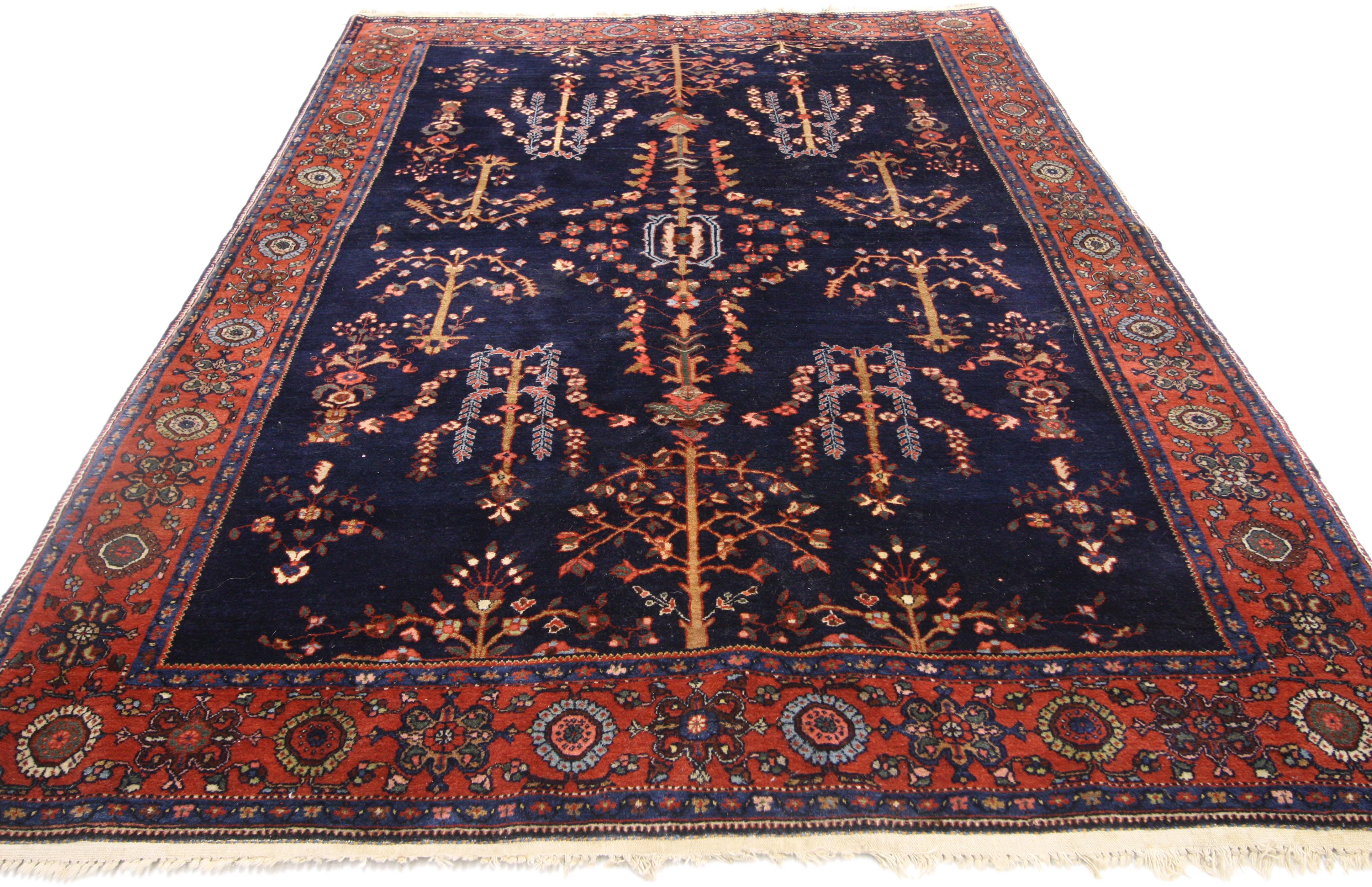 Antiker blauer persischer Mohajeran Sarouk-Teppich aus Sarouk (Sarouk Farahan) im Angebot