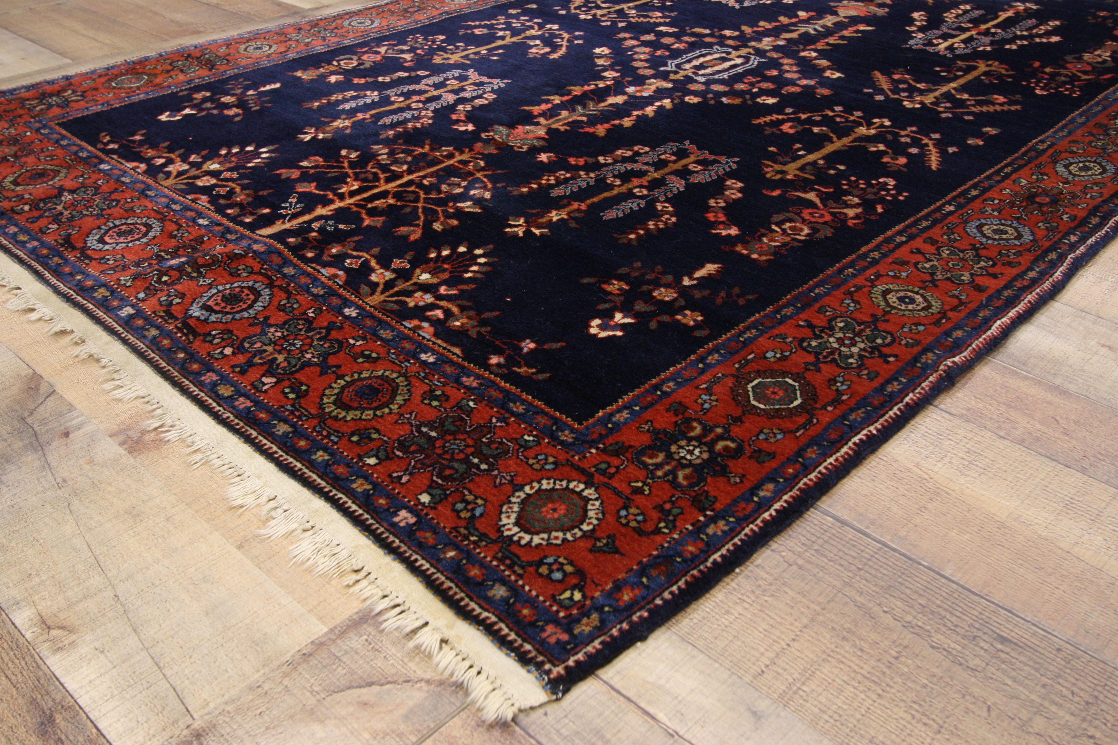 Antiker blauer persischer Mohajeran Sarouk-Teppich aus Sarouk im Zustand „Gut“ im Angebot in Dallas, TX