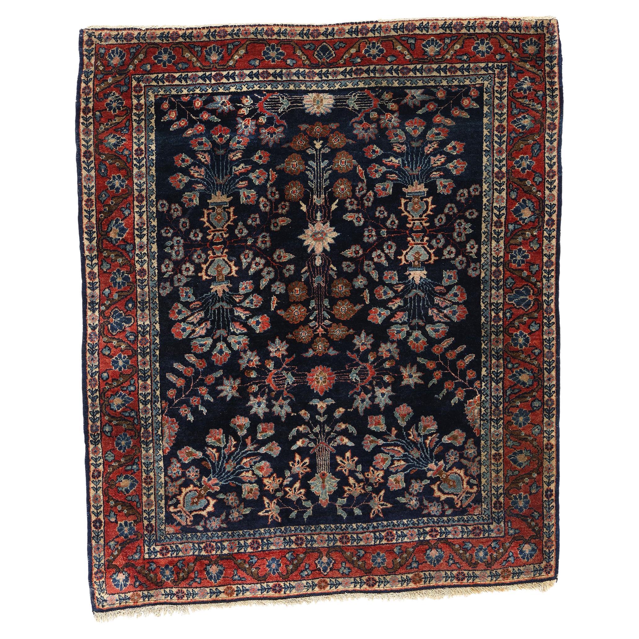 Antique Blue Persian Mohajeran Sarouk Rug For Sale