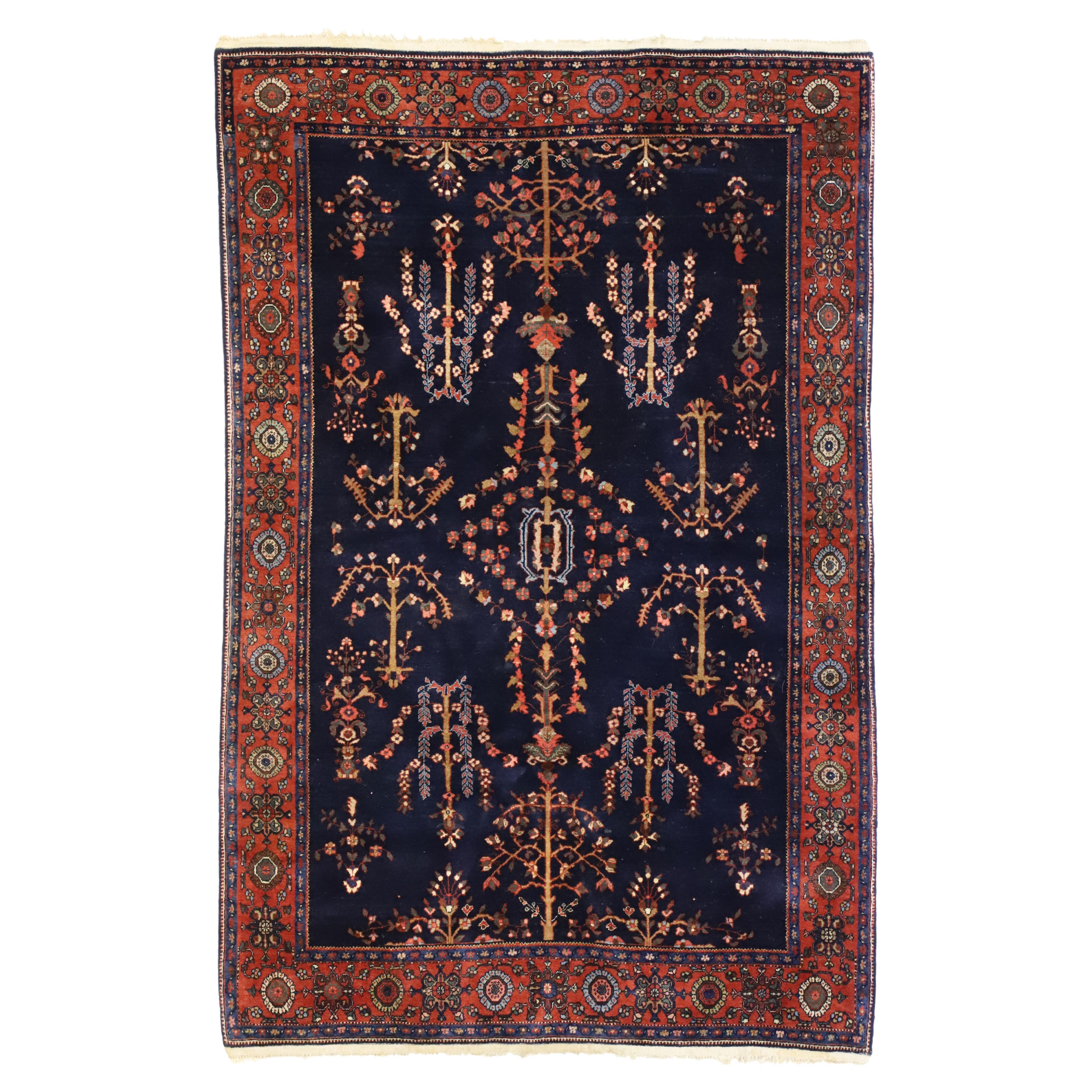 Antique Blue Persian Mohajeran Sarouk Rug