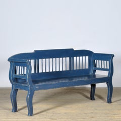 Antique Blue Pine Bench, 1900s