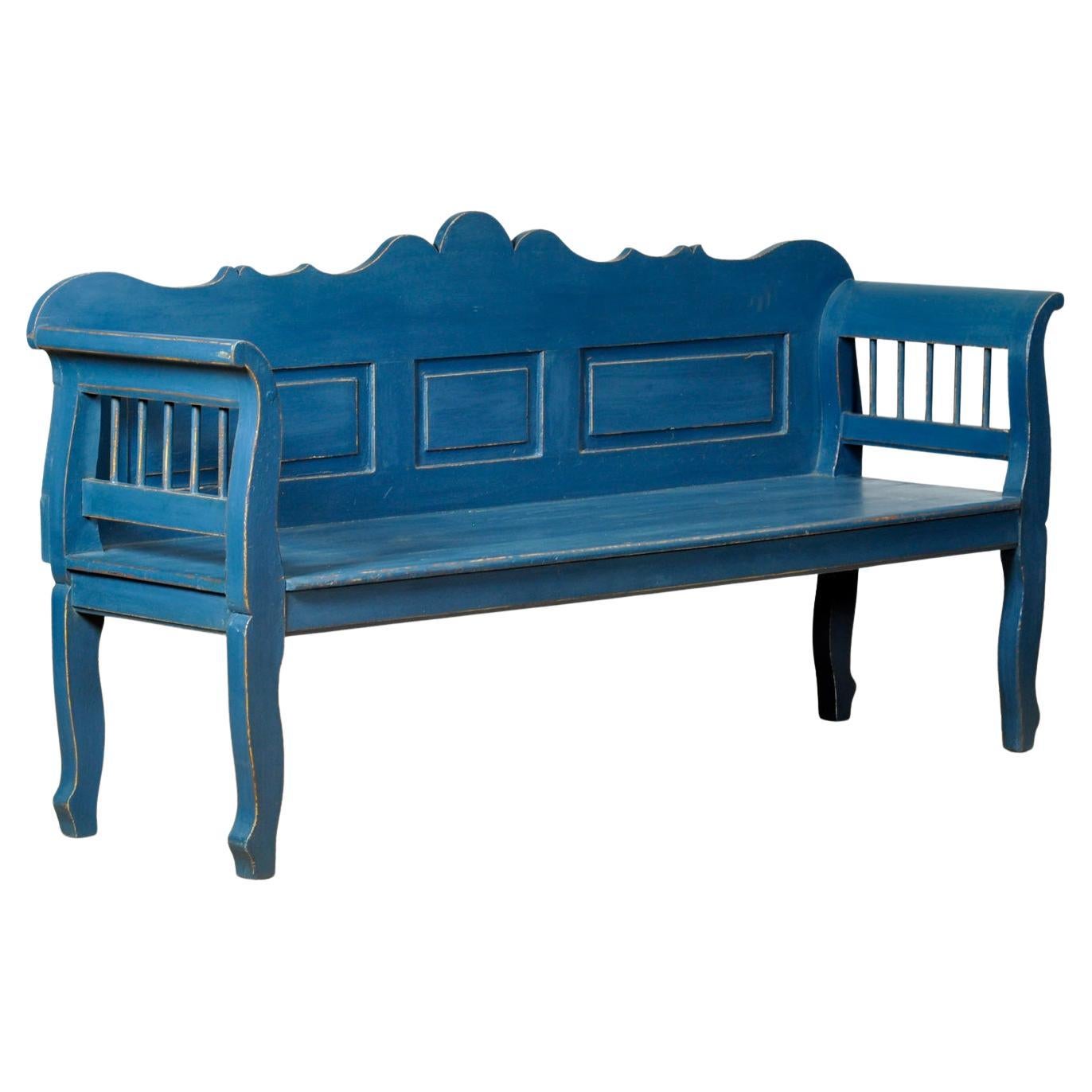 Antique blue pine bench, 1900s