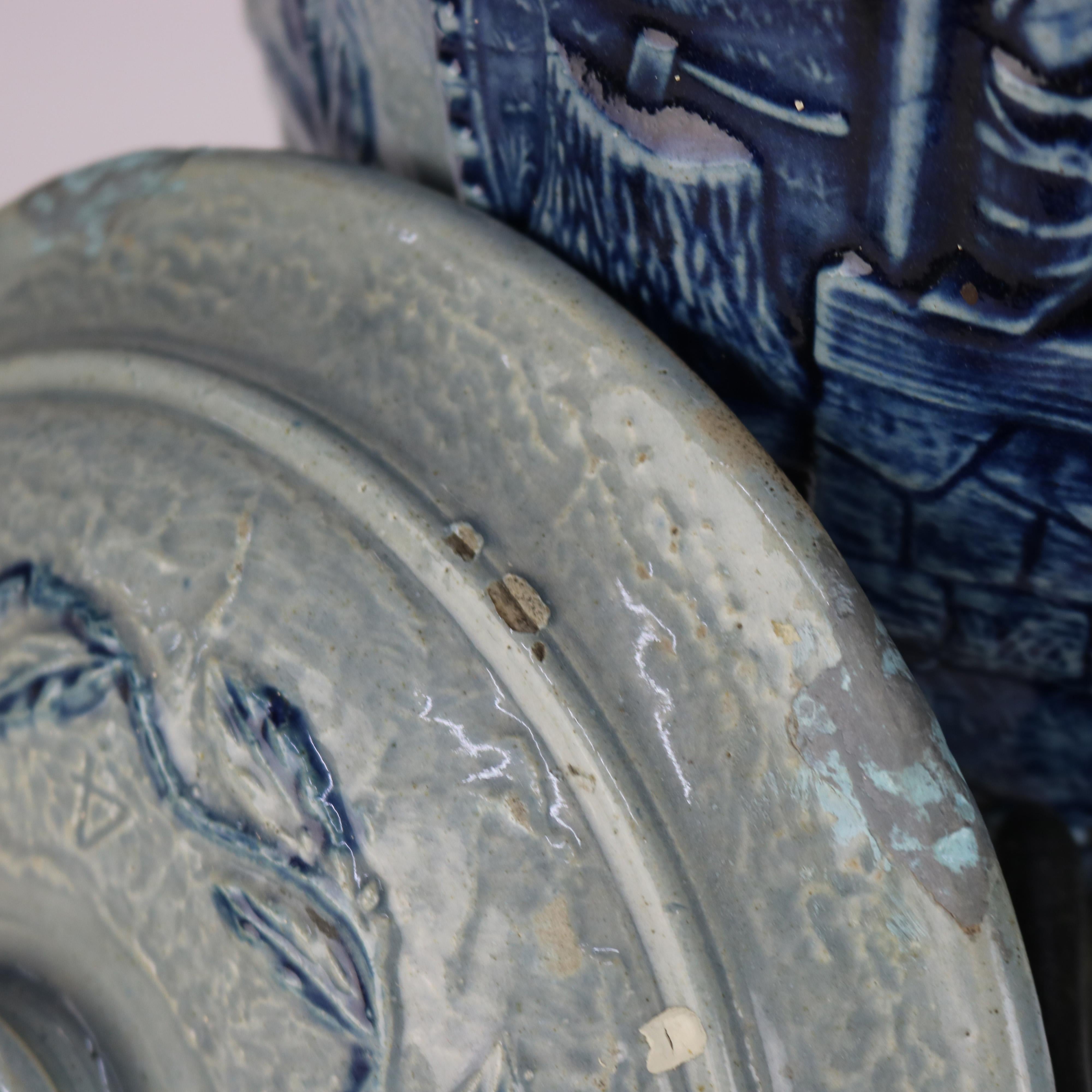 Antique Blue Salt Glazed Stoneware Water Crock with Genre Water Well Scene C1880 For Sale 10