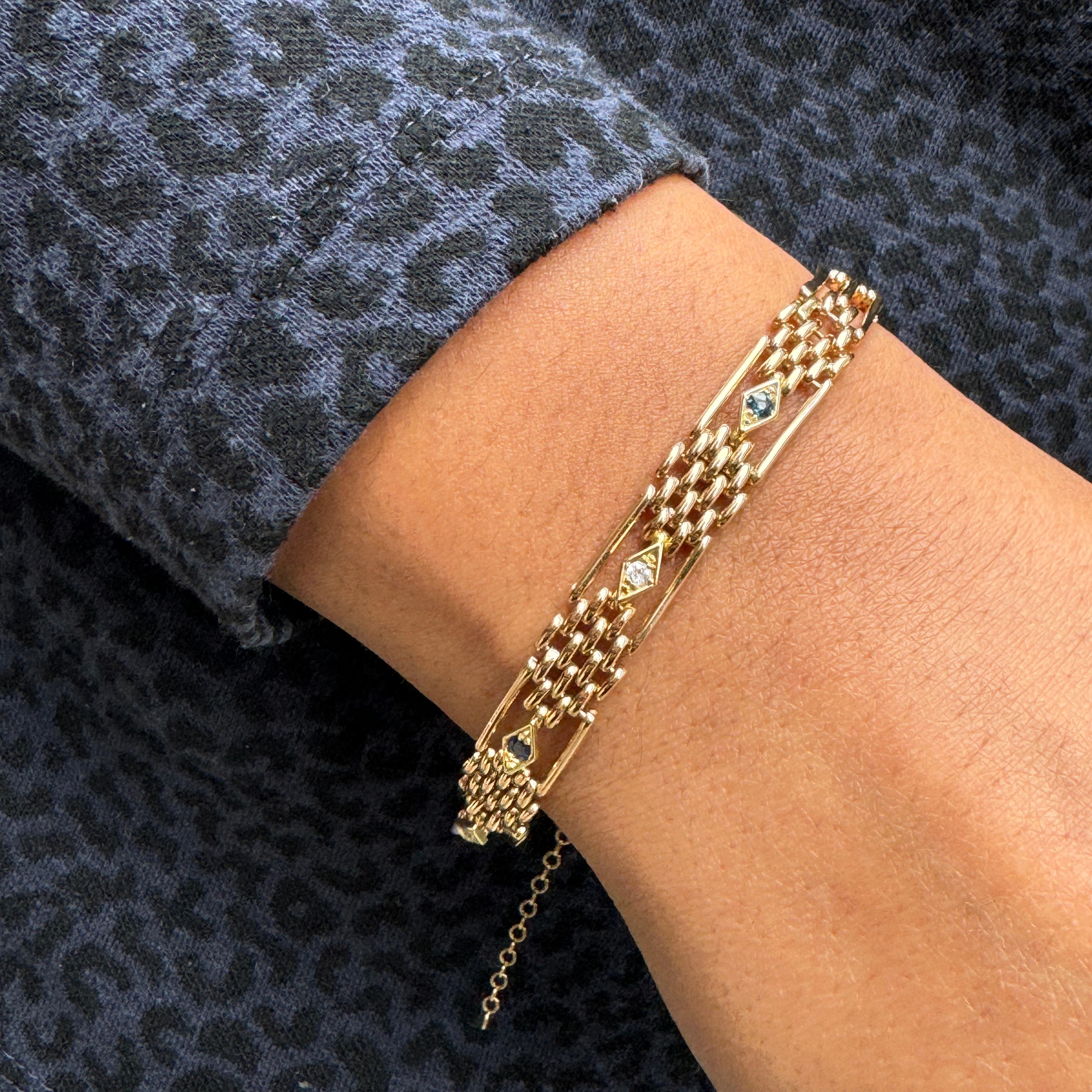 Bracelet ancien en or rose 15 carats avec saphir bleu et diamants Bon état - En vente à London, GB