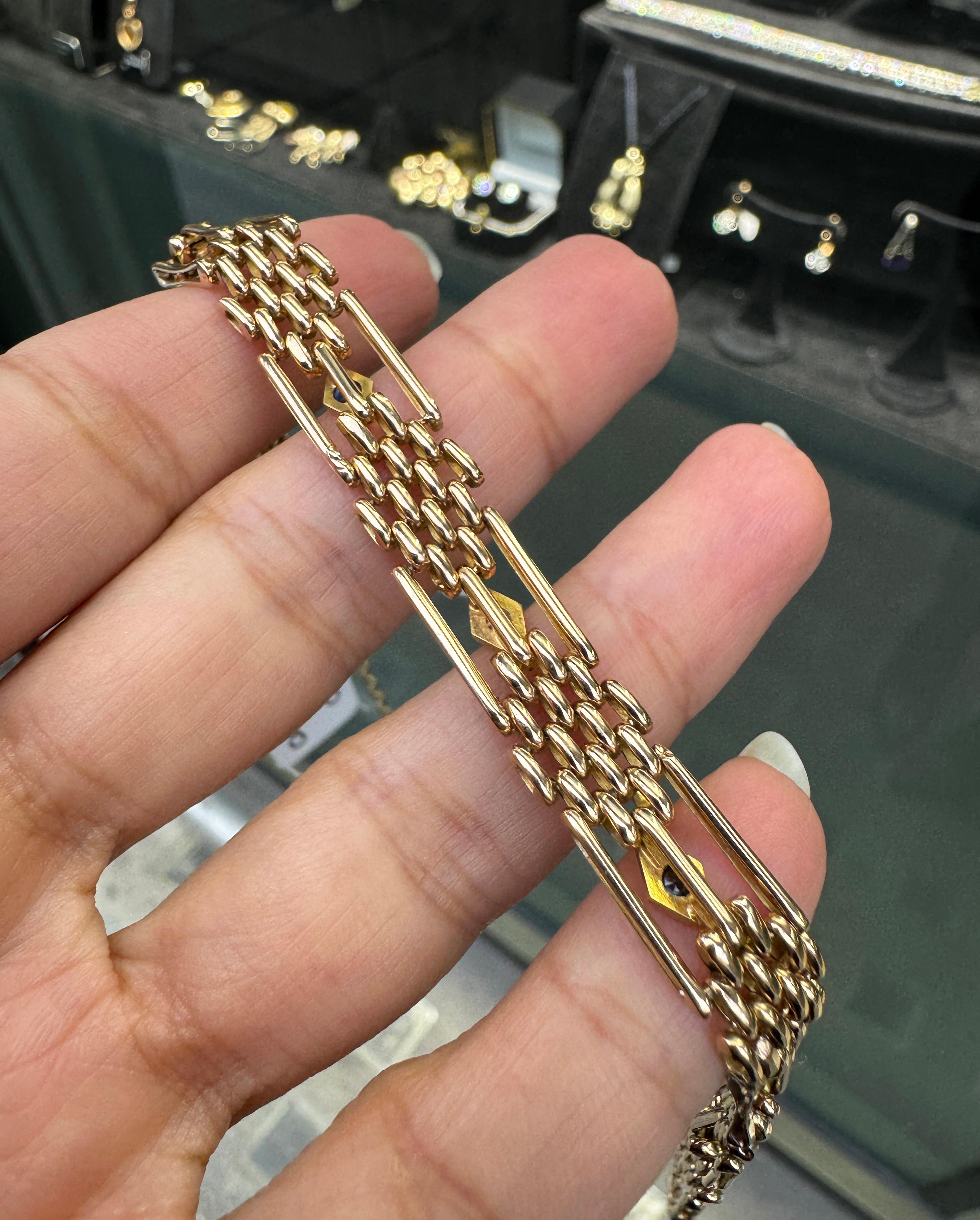 Bracelet ancien en or rose 15 carats avec saphir bleu et diamants Pour femmes en vente