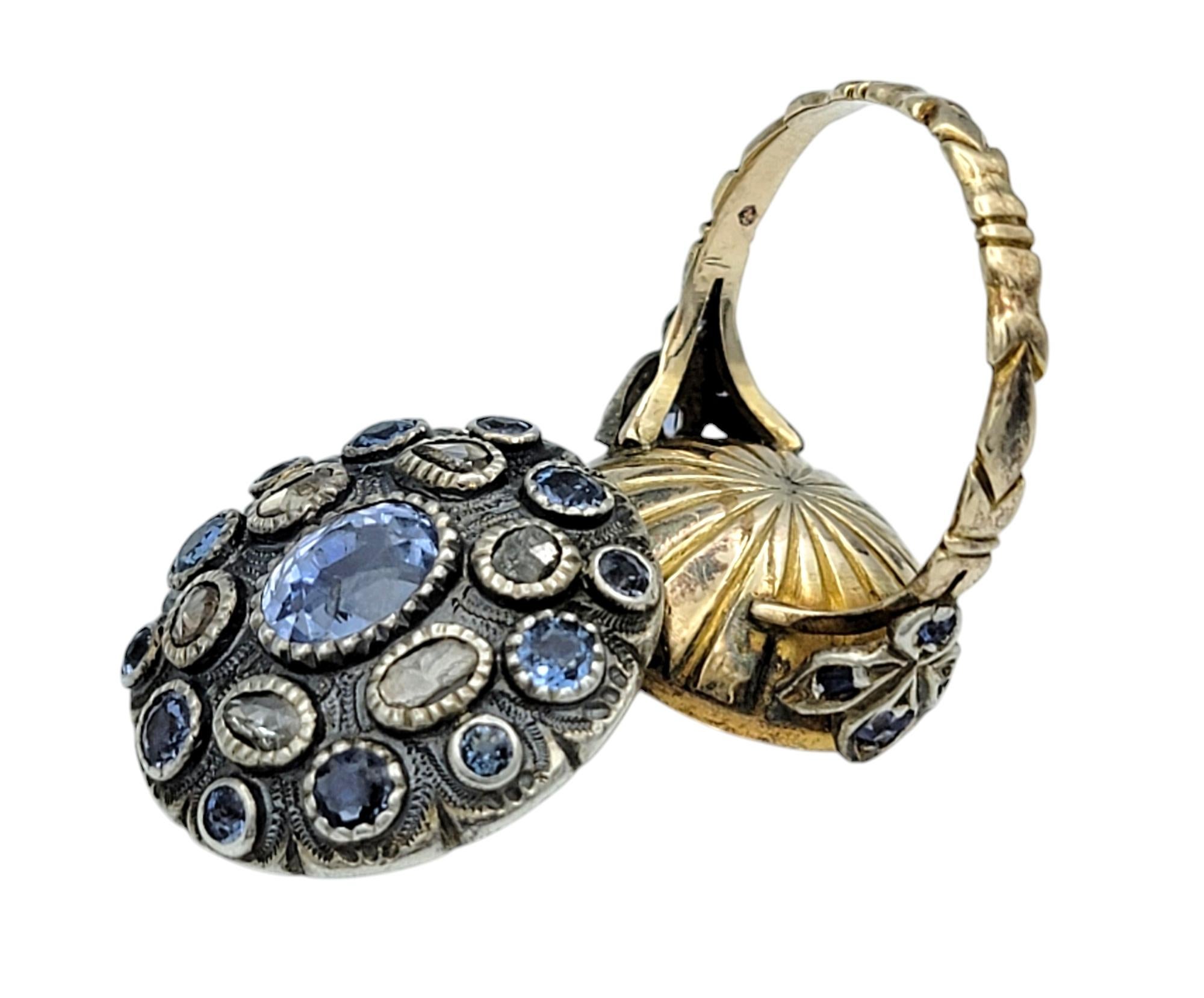 Women's Antique Blue Sapphire and Multi-Diamond Poison Ring in 12 Karat Gold and Silver