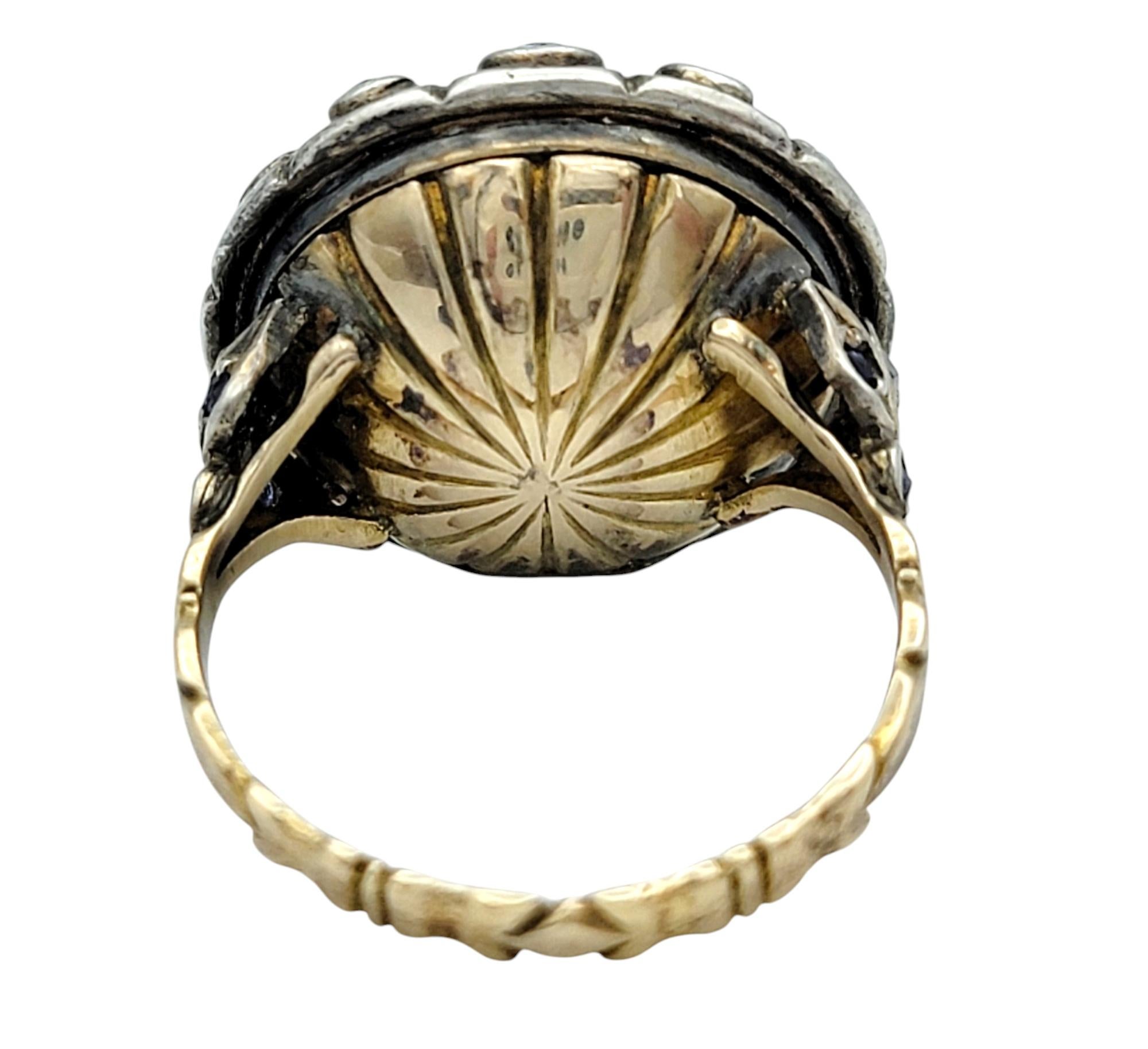 Antique Blue Sapphire and Multi-Diamond Poison Ring in 12 Karat Gold and Silver 2