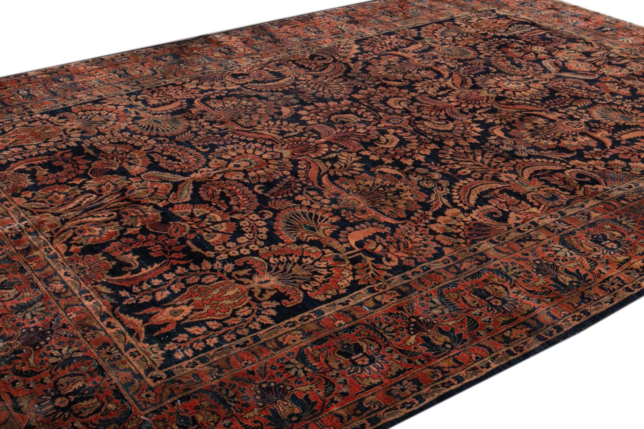 Antiker blauer Sarouk Farahan Persischer handgefertigter Wollteppich, Sarouk (Handgeknüpft) im Angebot