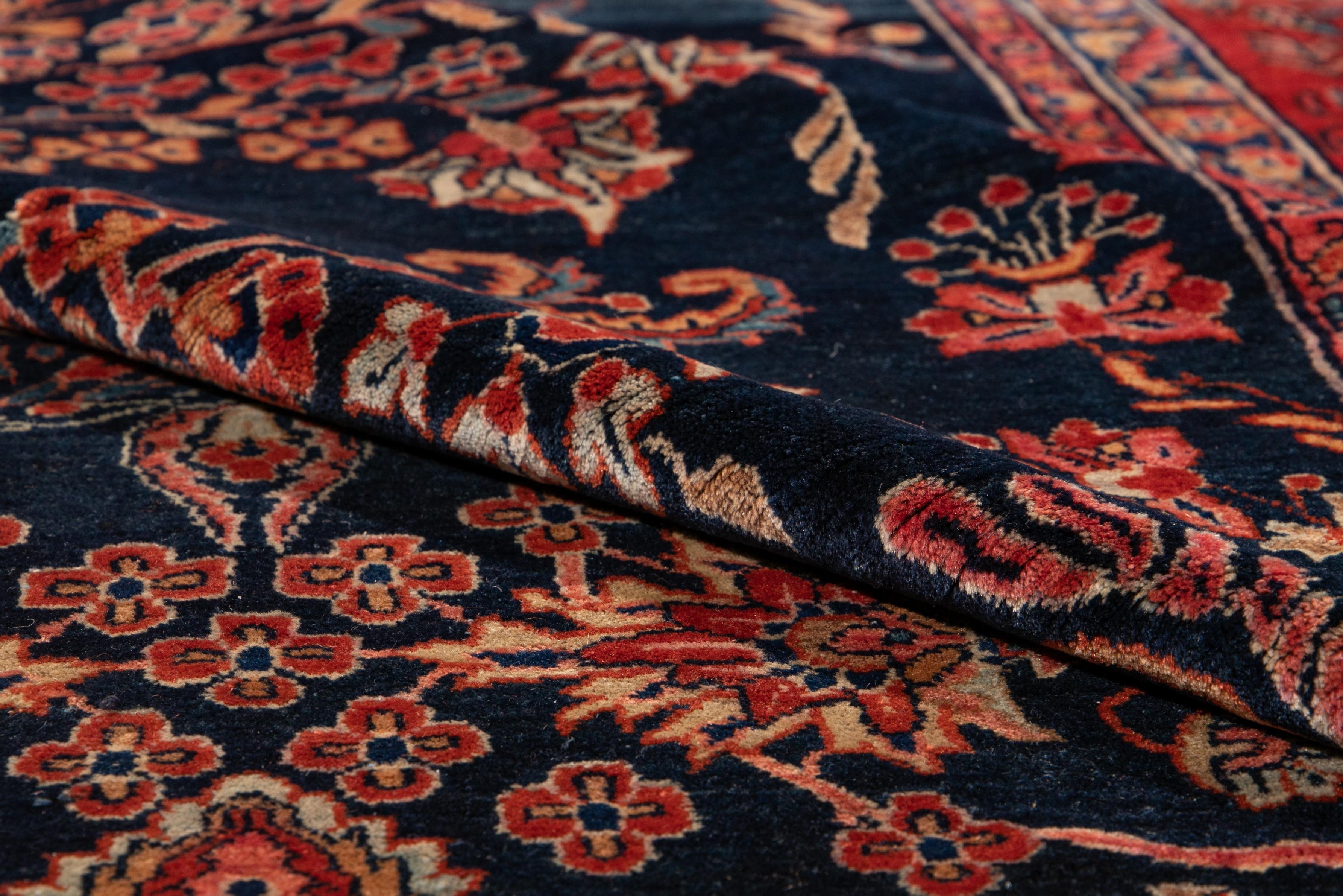 20th Century Antique Blue Sarouk Farahan Persian Handmade Wool Rug For Sale