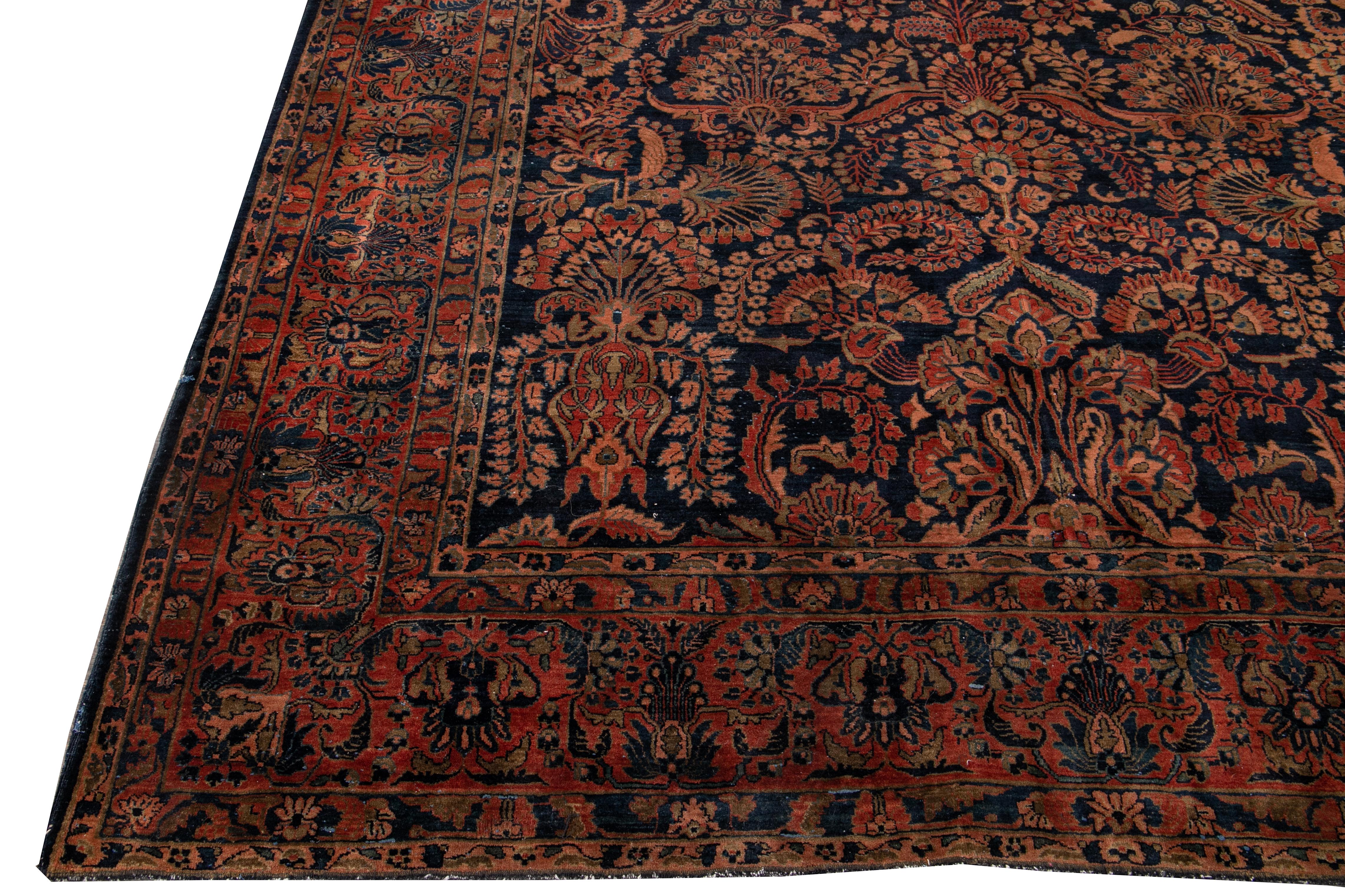 Antiker blauer Sarouk Farahan Persischer handgefertigter Wollteppich, Sarouk im Angebot 1
