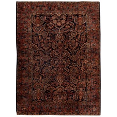 Ancien tapis bleu Sarouk Farahan persan en laine fait à la main