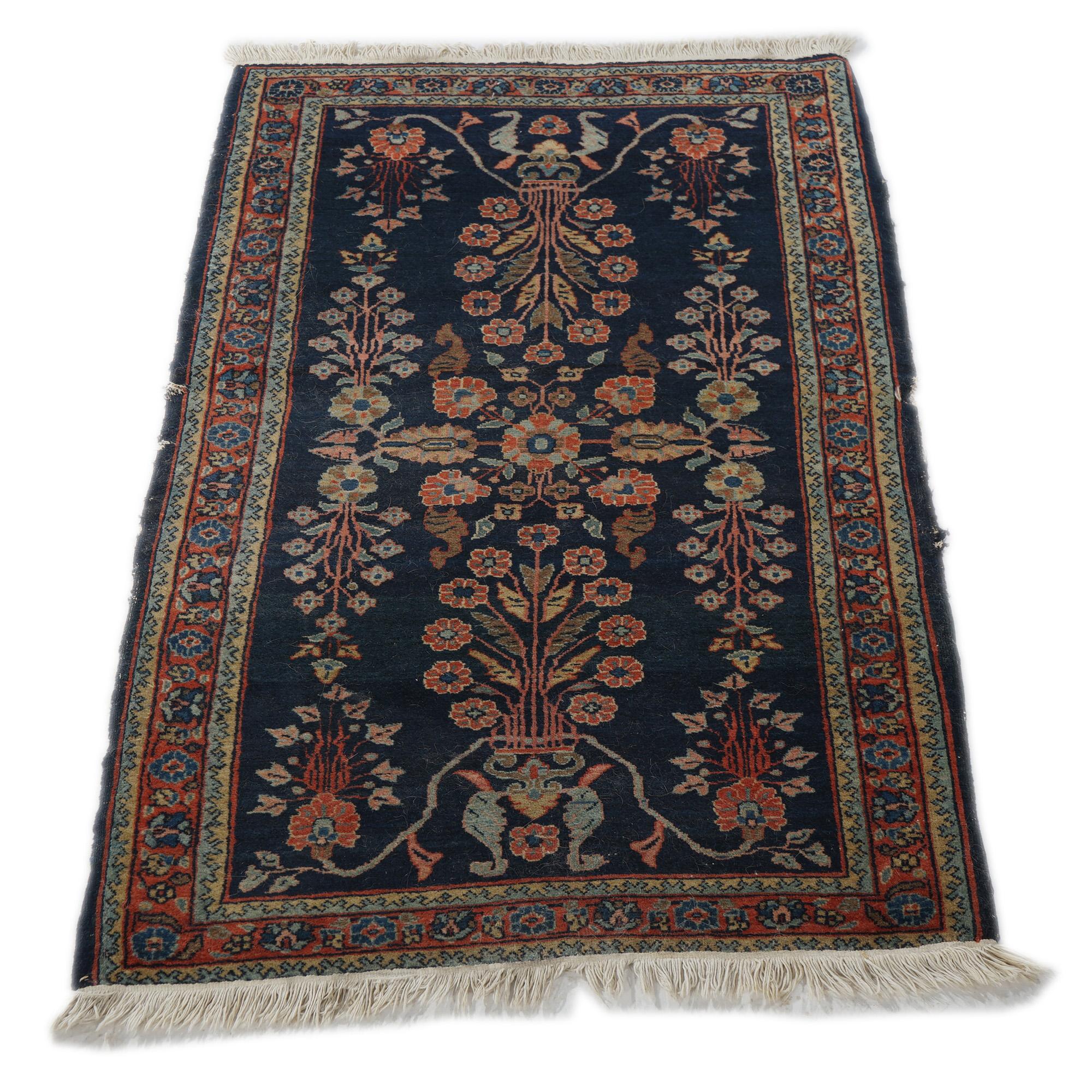 Antique Blue Sarouk Oriental Wool Rug circa 1920 In Good Condition For Sale In Big Flats, NY