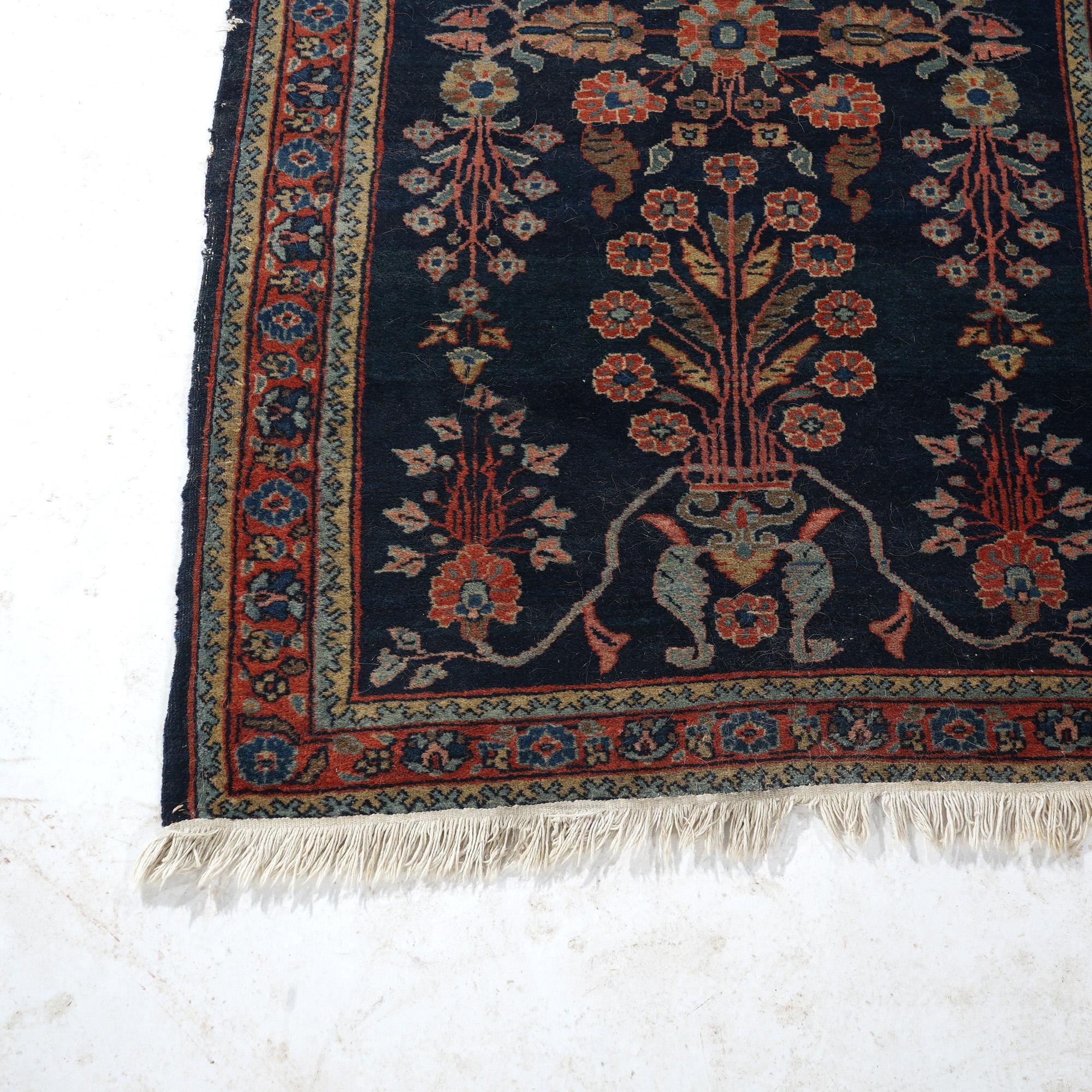 Antique Blue Sarouk Oriental Wool Rug circa 1920 For Sale 1