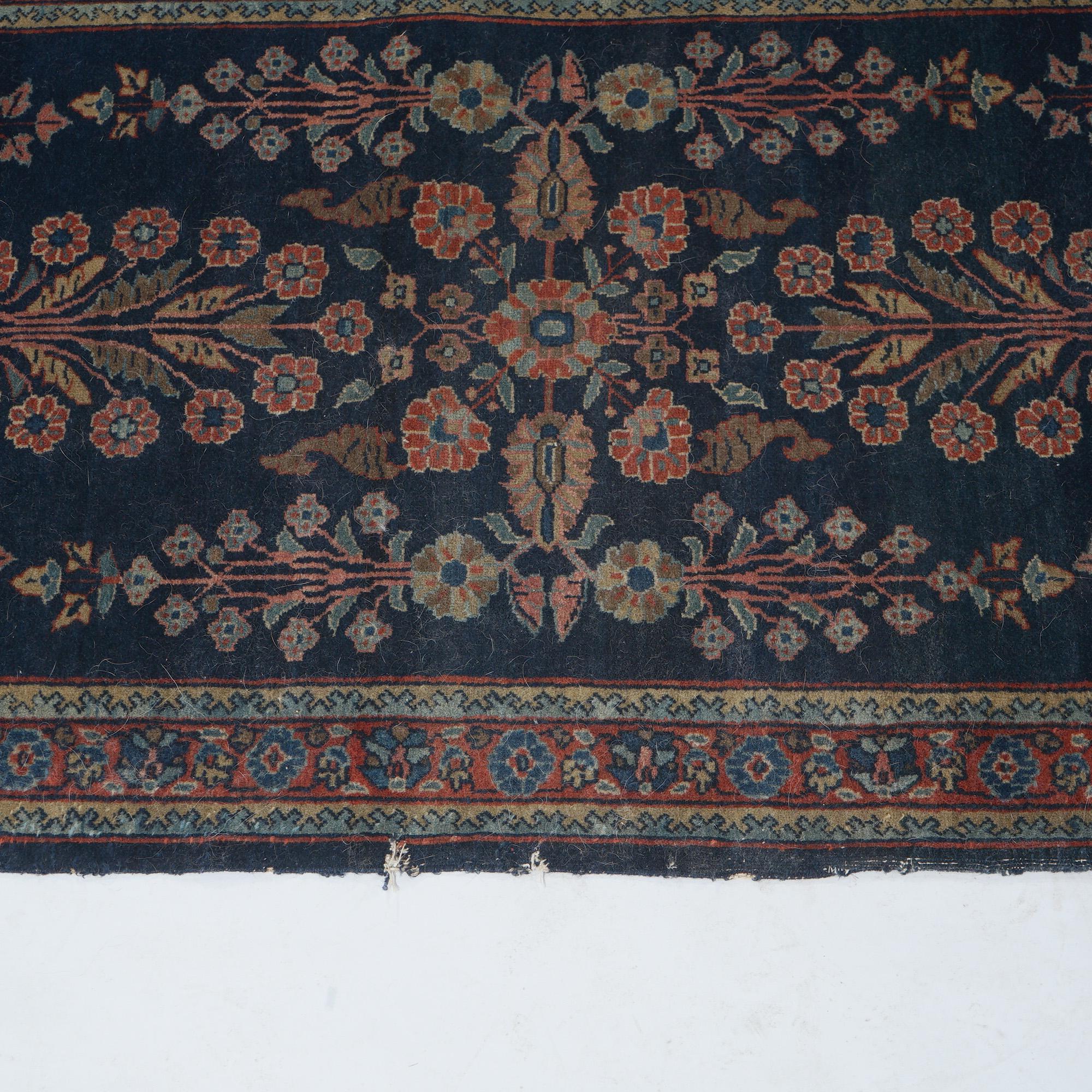 Antique Blue Sarouk Oriental Wool Rug circa 1920 For Sale 2