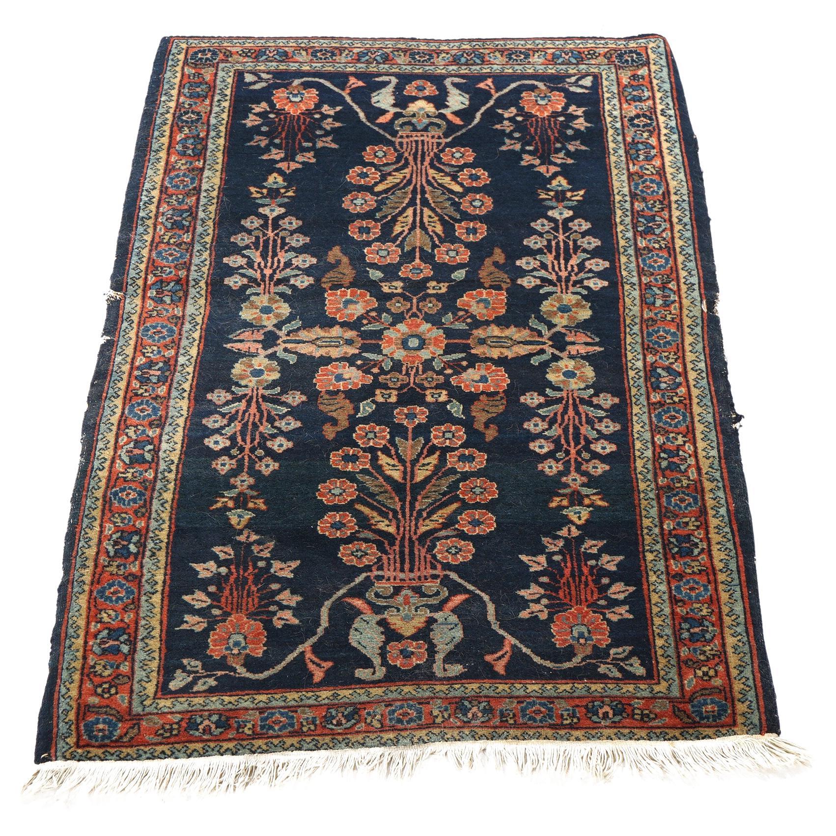 Antiker blauer Sarouk-Teppich aus orientalischer Wolle, um 1920